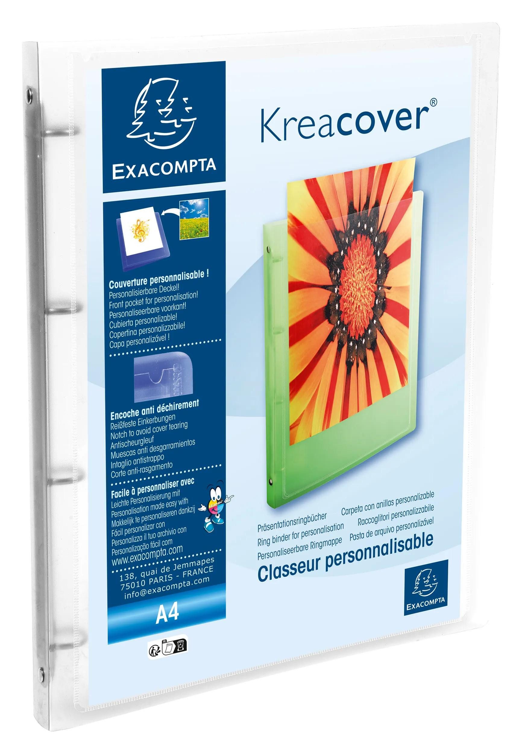 EXACOMPTA Ringbuchmappe 12x Ringhefter PP 500 4Ring 15mm Rücken 20mm A4 Transparent 51968E, Personalisierbar Ringbücher