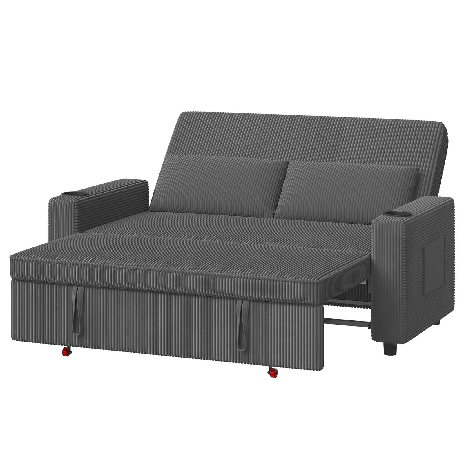 GUNJI Sofa Schlafsofa, kompaktes Klappsofa mit verstellbarer Rückenlehne, Doppelschlafsofa mit zwei Getränkehaltern,Matratze und Kissen
