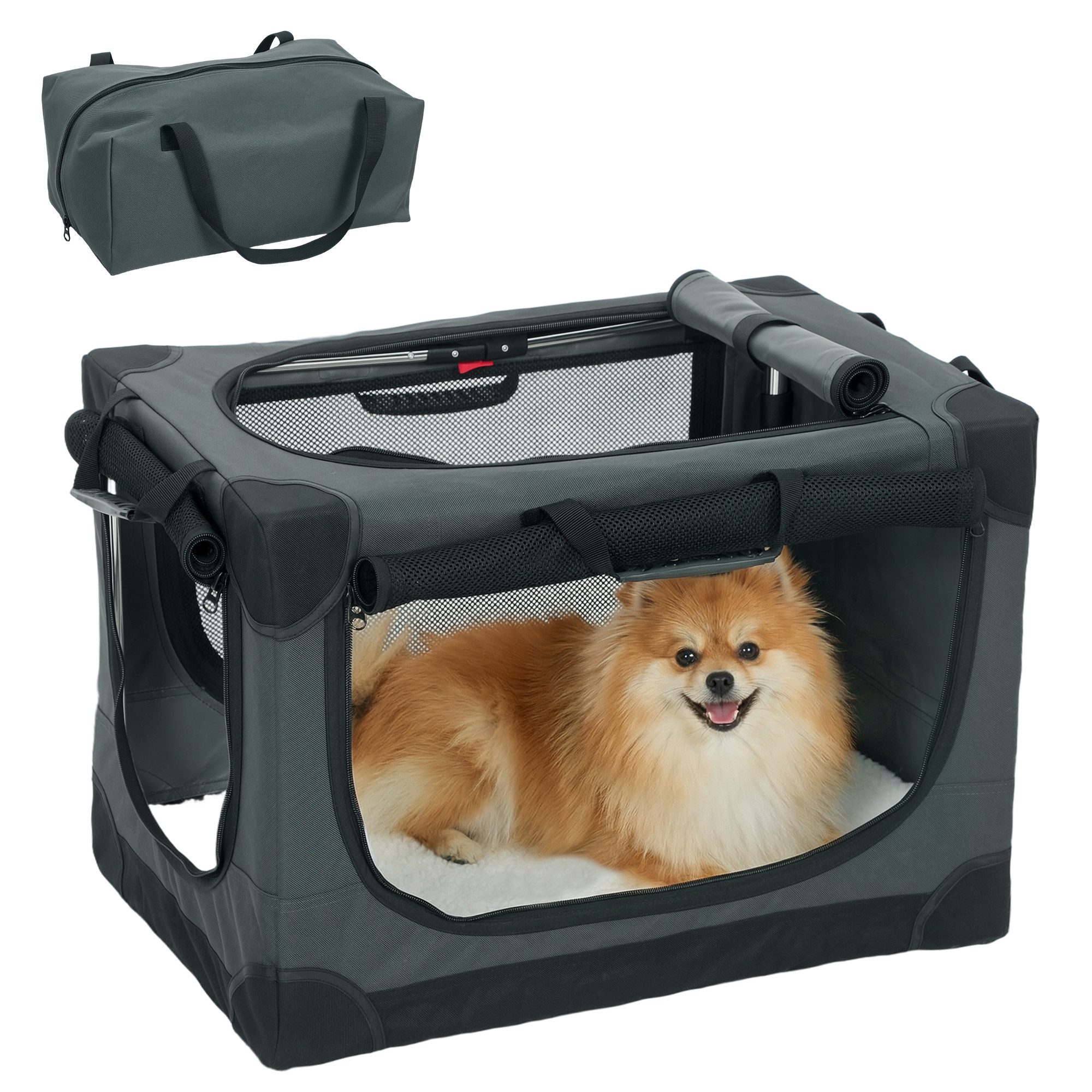PawHut Tiertransportbox Hundebox faltbar mit Kissen abnehmbarem waschbarem Bezug bis 4 kg, Transportbox aus 600D Oxford-Gewebe für Reise & Auto Armeegrün