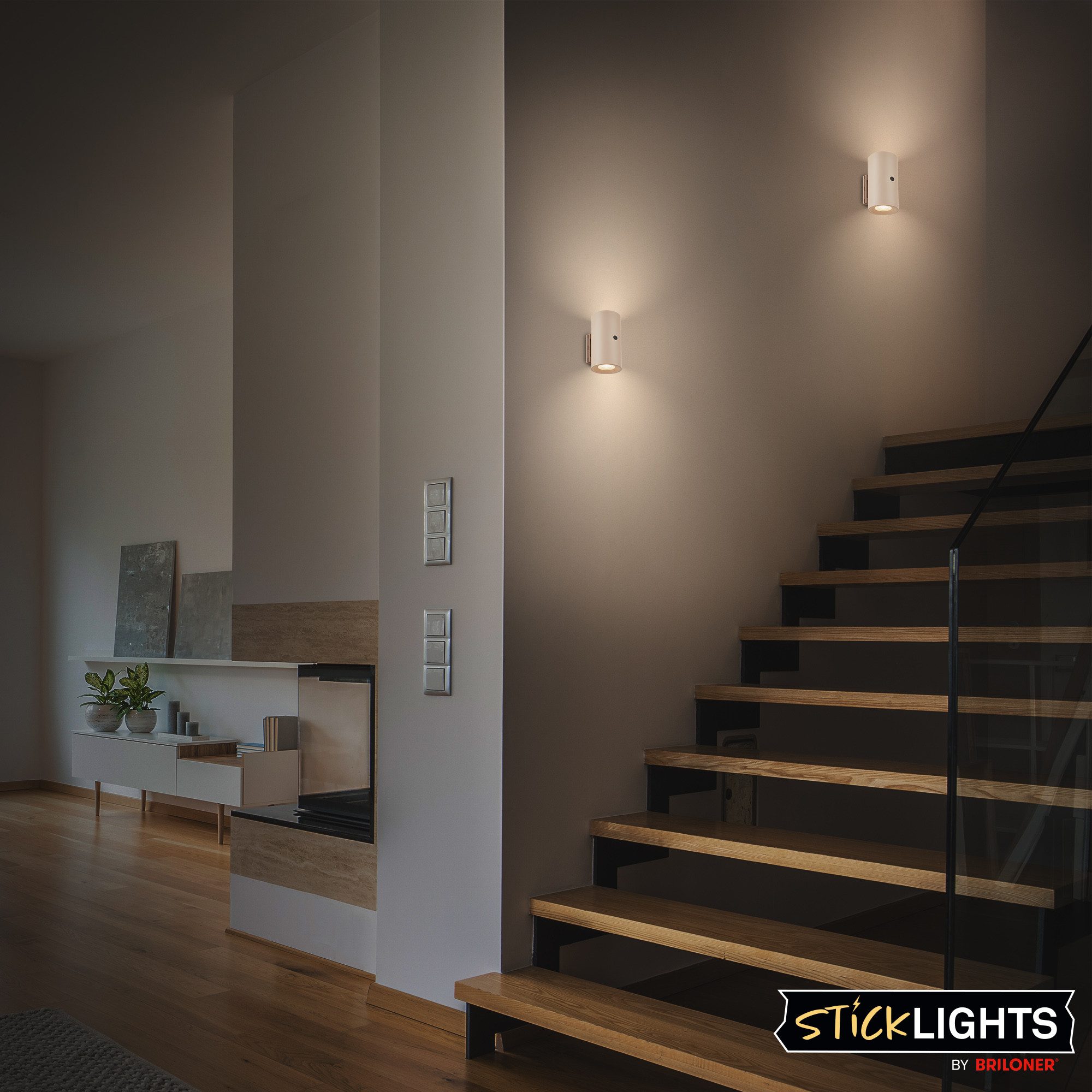 Briloner Leuchten LED Wandleuchte ISY, Dimmfunktion, LED fest integriert, Warmweiß, 6,1 x 12 cm (DxH) Beige 2 W ohne Stromanschluss Flur 2er-Set