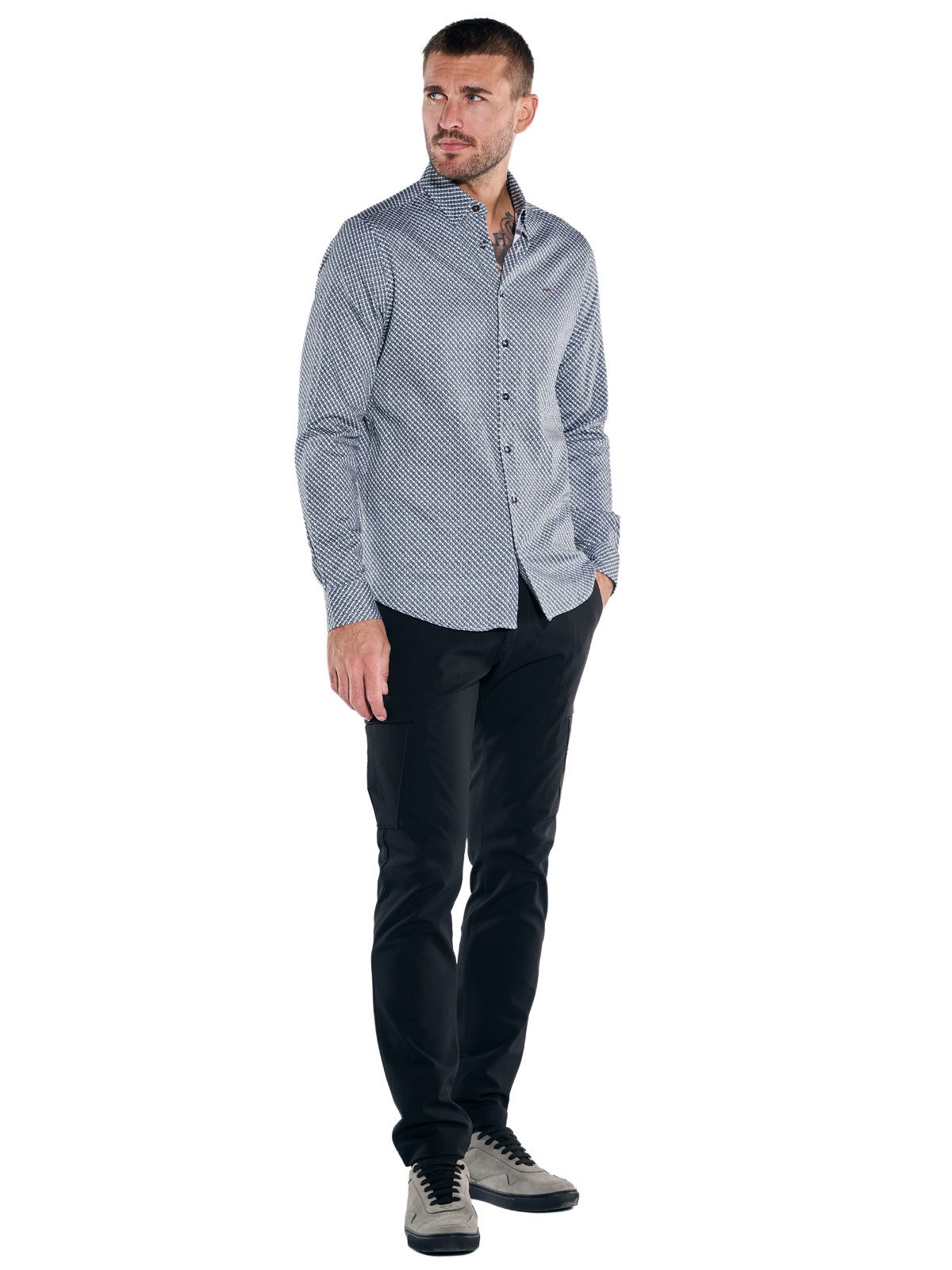 emilio adani Langarmhemd Herren Langarm-Hemd satiniert, Hellgrau