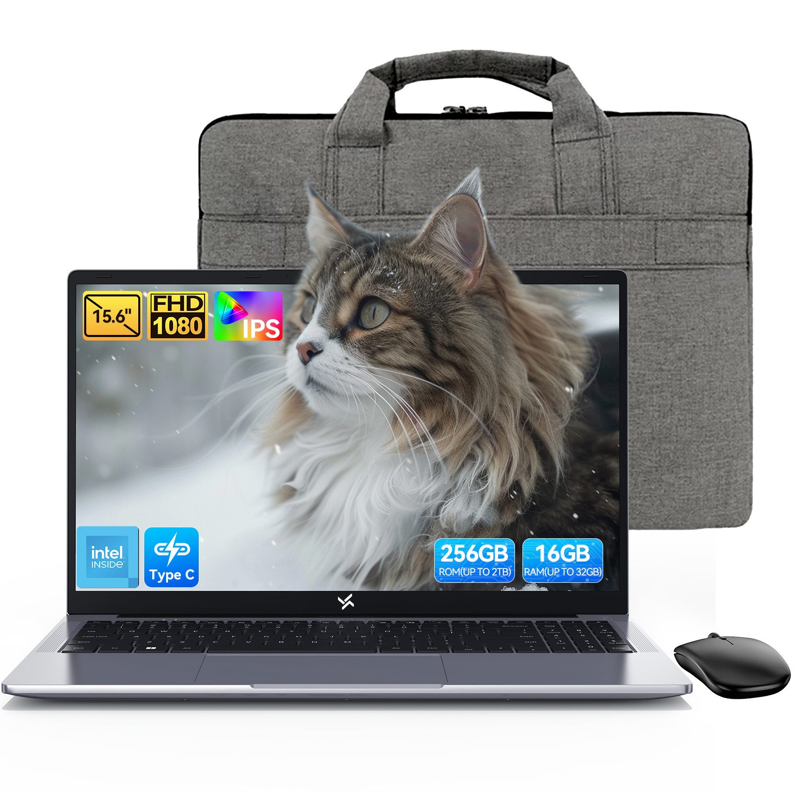 blackview 15,6" Hibook6 Intel Twin Lake N150 mit Tasche, Maus, Tastatur Notebook (Intel Intel Twin Lake N150, 256 GB SSD, 180° FHD Drehbildschirm/Deutsche Tastaturaufkleber/mit Zubehör)