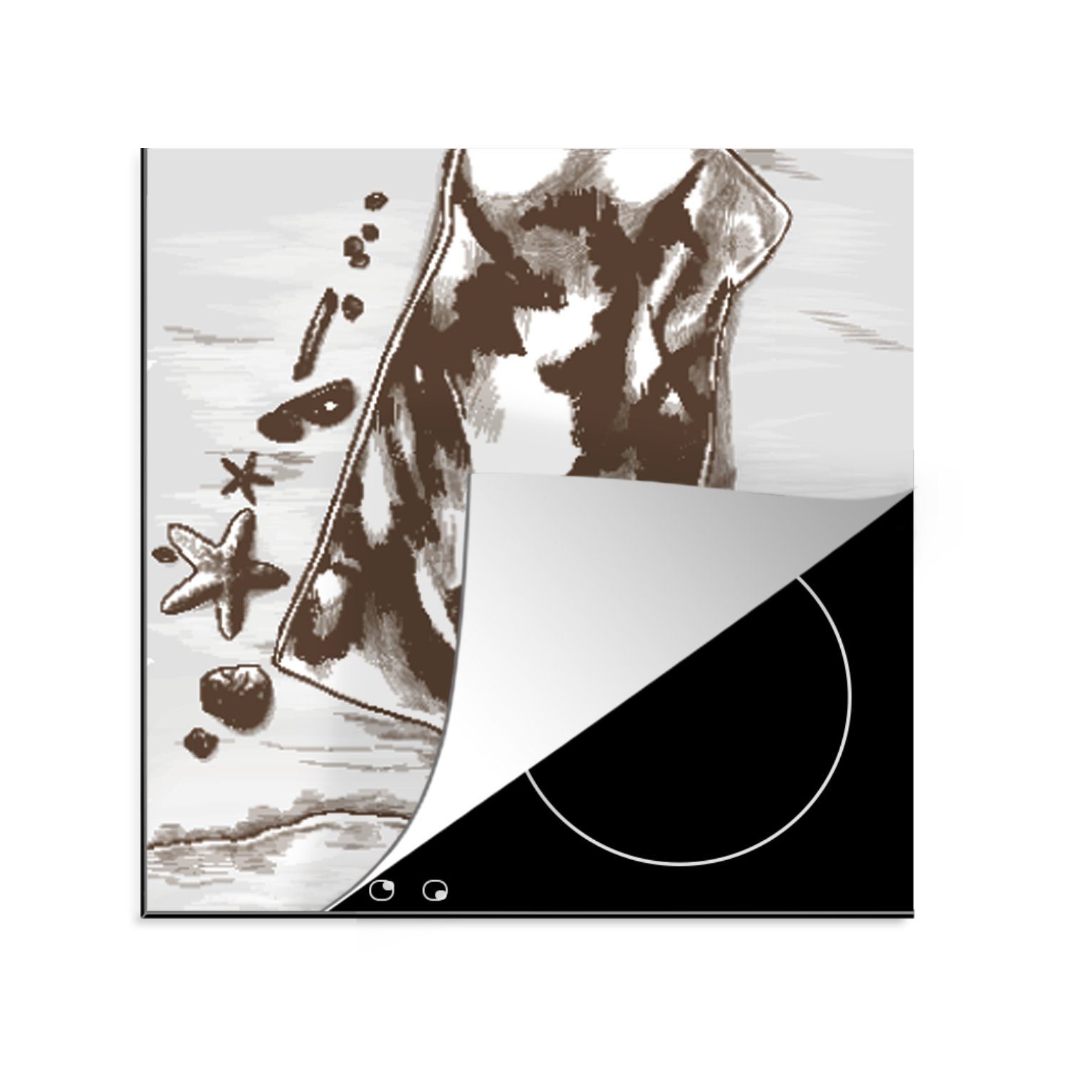 MuchoWow Herdblende-/Abdeckplatte Strand - Handtuch - Hausschuhe, Vinyl, (1 tlg), 78x78 cm, Ceranfeldabdeckung, Arbeitsplatte für küche