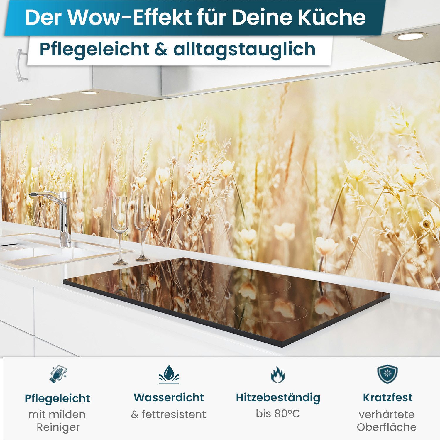 danario Küchenrückwand Folie selbstklebend - Matt - Spritzschutz Küche - versteift & robust – Bild 2 von 5