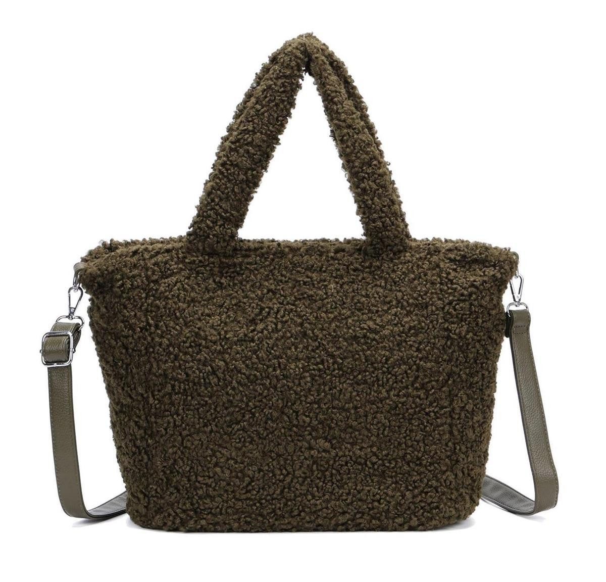 ITALYSHOP24 Schultertasche DAMEN TEDDY Plüsch Shopper TASCHE Tote Henkel Bag Schultertasche Hobo, Felltasche Umhängetasche Wintertasche Beuteltasche Weekender Kunstpelz