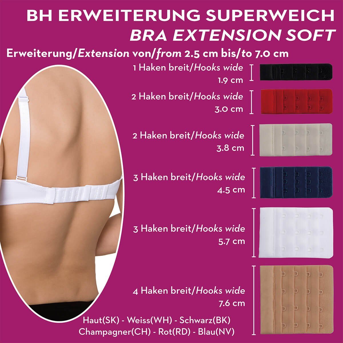 Miss Perfect BH-Verlängerung W2G50500-38, mit 1, 2, 3 oder 4 Haken und softer Plüschrückseite