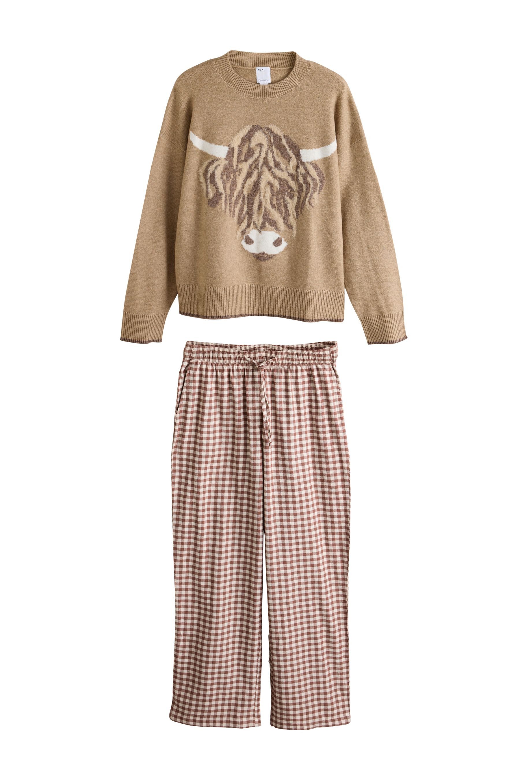 Next Top & Hose Loungewear-Set: Strickpullover und Flanellhose (2-tlg)