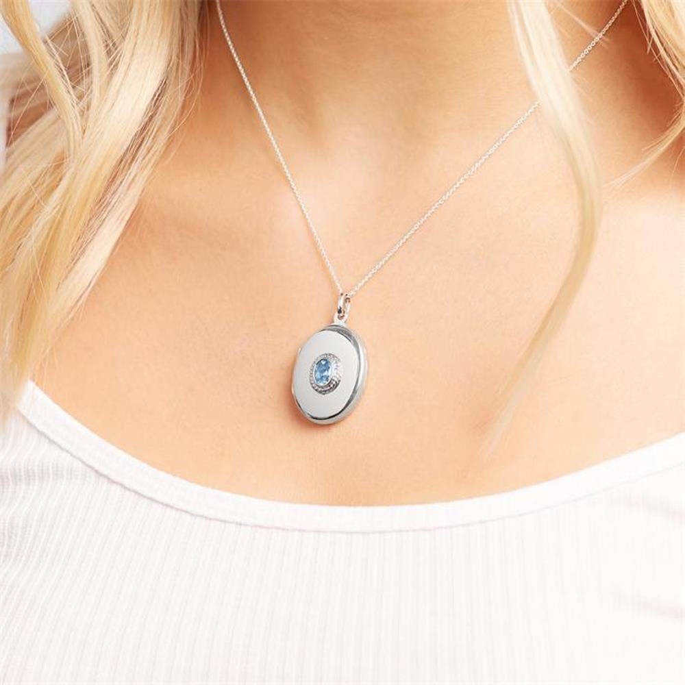 Unique Kettenanhänger Medaillon mit Blautopas 925er Silber SP0512 günstig online kaufen