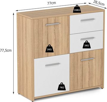 COSTWAY Kommode, mit 2 Schubladen und 3 Fächern, ‎77 x 28,5 x 77,5 cm