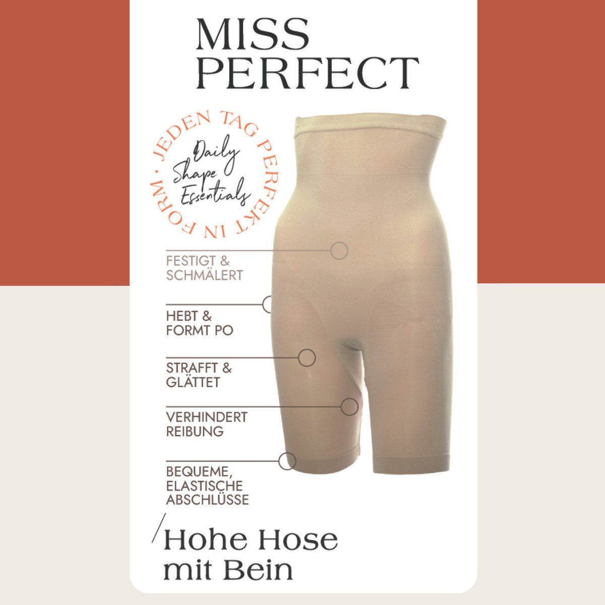 Miss Perfect Miederhose 36821 formgebend und nahtlos mit hoher Taille und Bein