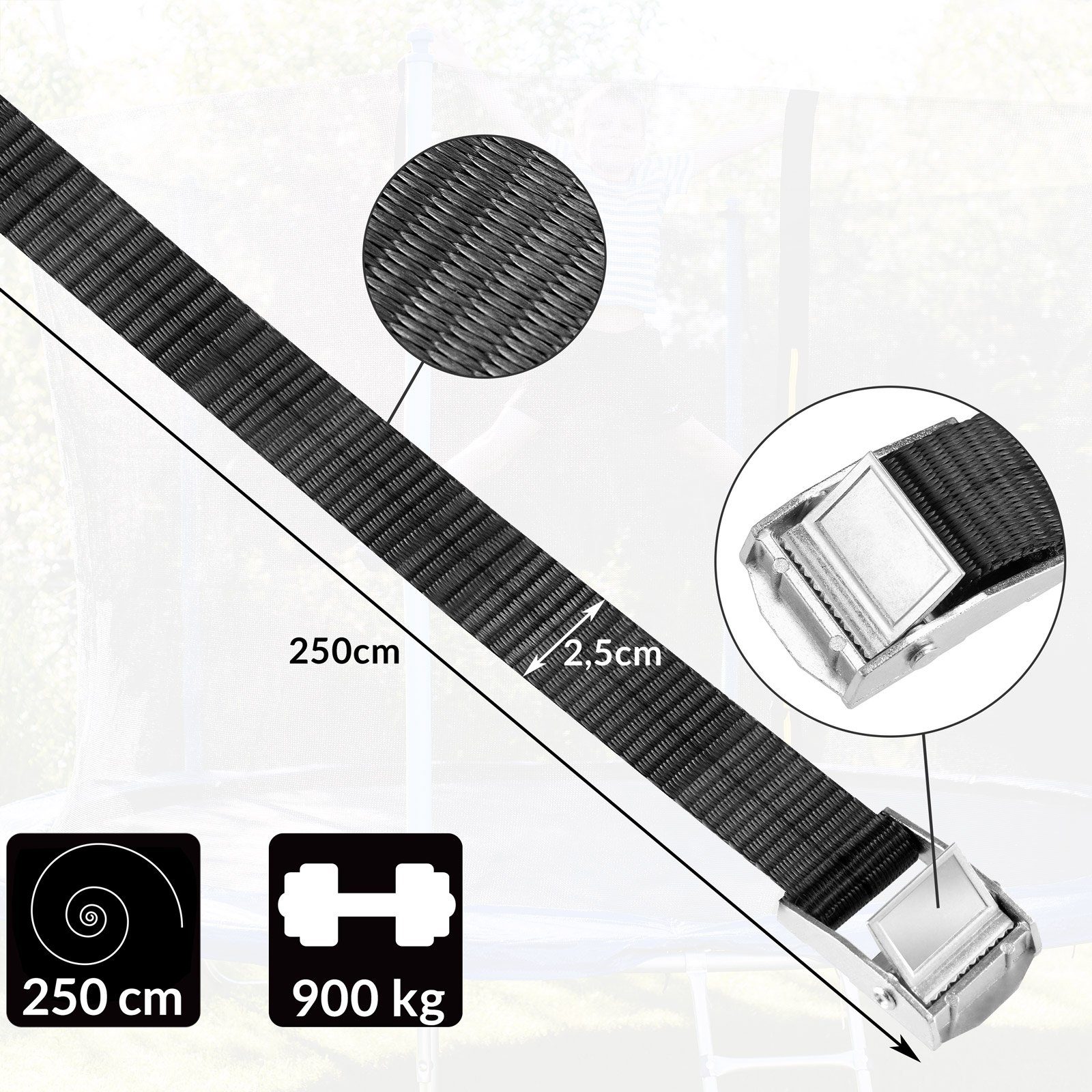 monzana Spanngurt (8-St) 4 Bodenanker Trampolin 900kg Verstellbare Gurte Erdanker Befestigung