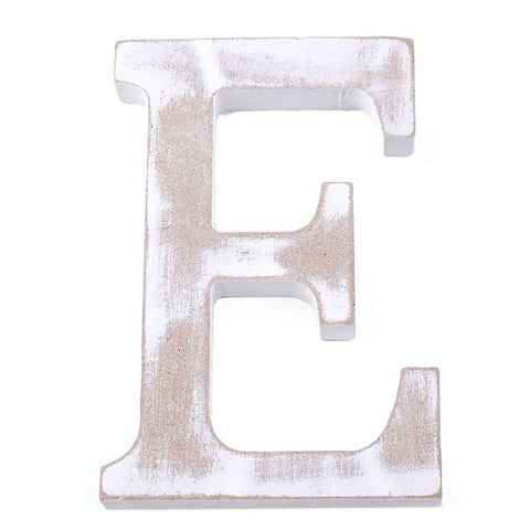 maDDma Deko-Buchstaben 3D Holzbuchstabe 11 cm, weiß-vintage, Einzelbuchstabe "E"