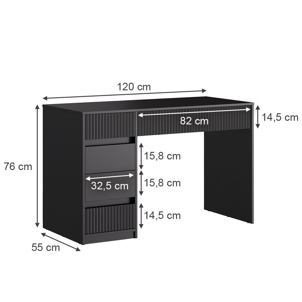Vicco Schminktisch Omira, Schwarz, 120 cm ohne Spiegel (1-St)