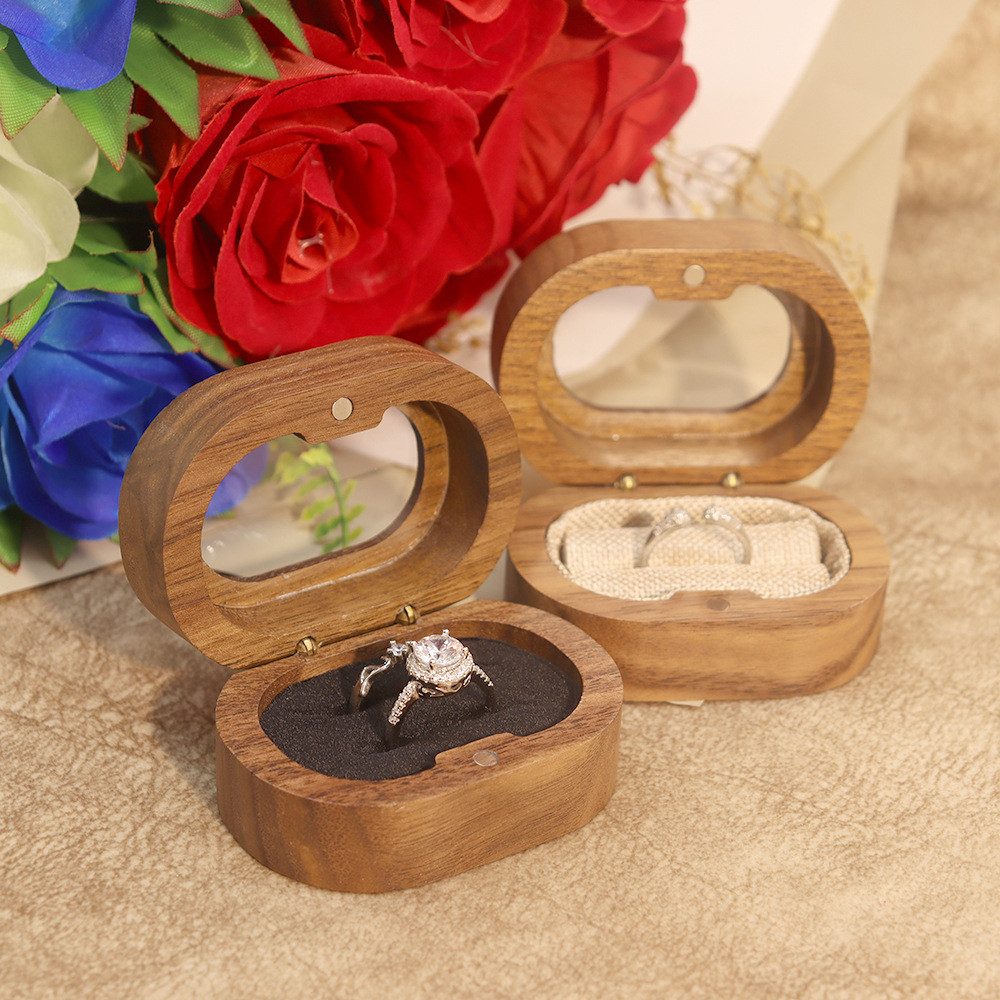 Jumpeak Schmuckkasten Schmuckkästchen Holz,Ringbox Verlobung,Geschenke für Frauen,Walnußholz (rund,elliptisch,quadratisch,portabel,klein,portabel, Schmuckaufbewahrung,Aufbewahrungsbox mit Deckel,Präsentationsbox), Schmuckkästchen,Ringbox Hochzeit 1-2 Ringe,schmuckkästchen klein