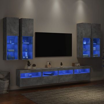 vidaXL TV-Schrank 7-tlg. TV-Wohnwand mit LED-Leuchten Betongrau (1-St)