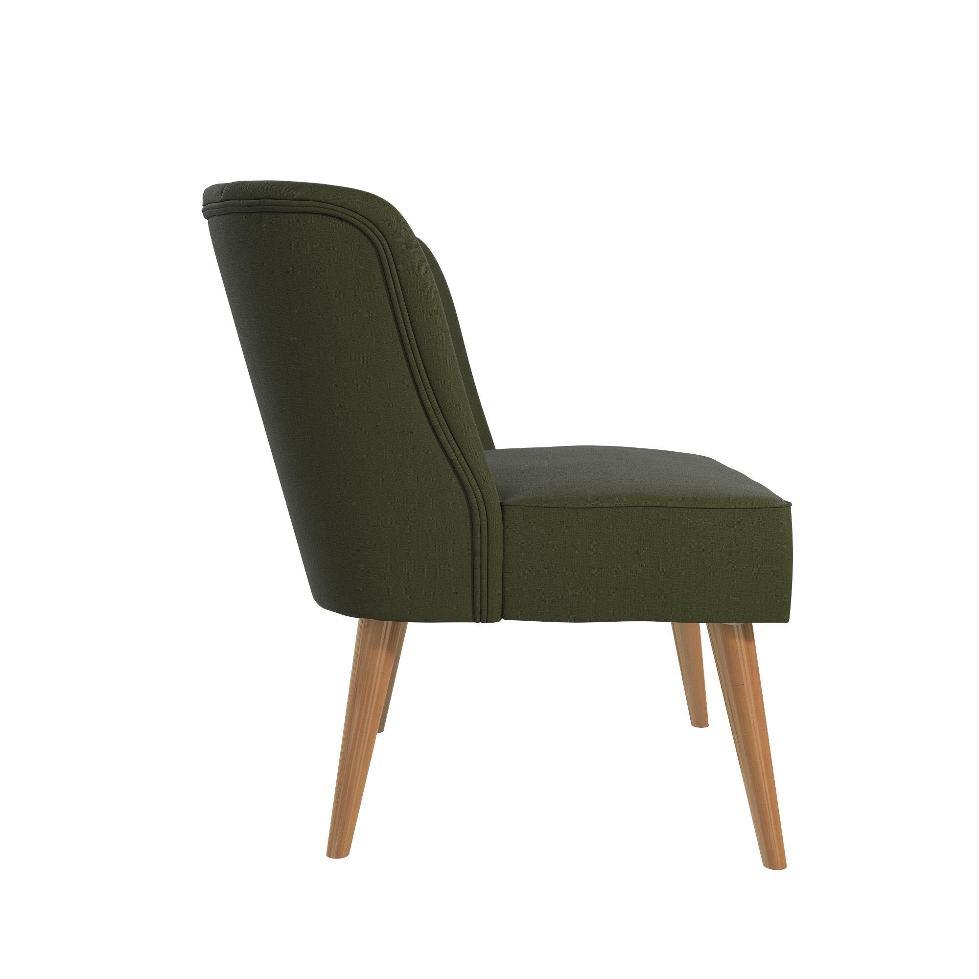 loft24 (1 Polsterstuhl 48 aus cm Brittany St), Bezug Holzbeine, grün Sitzhöhe Leinenstoff,