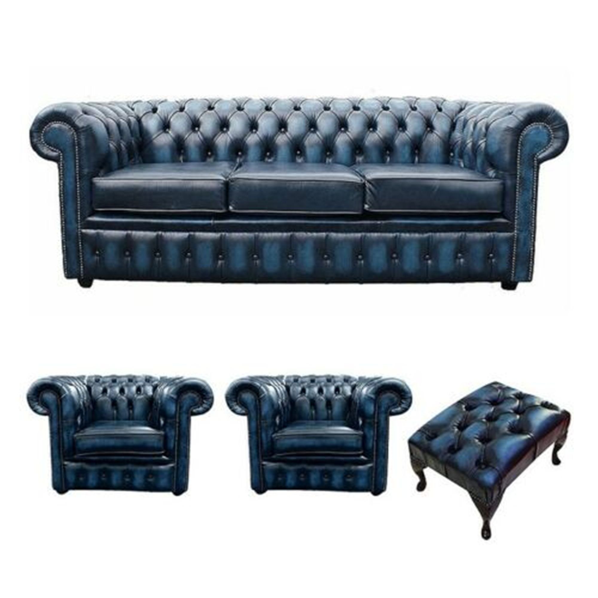 JVmoebel Sofa Luxus in 3+1+Hocker Europe Design dunkelblaue Sofagarnitur modernes Neu, Made