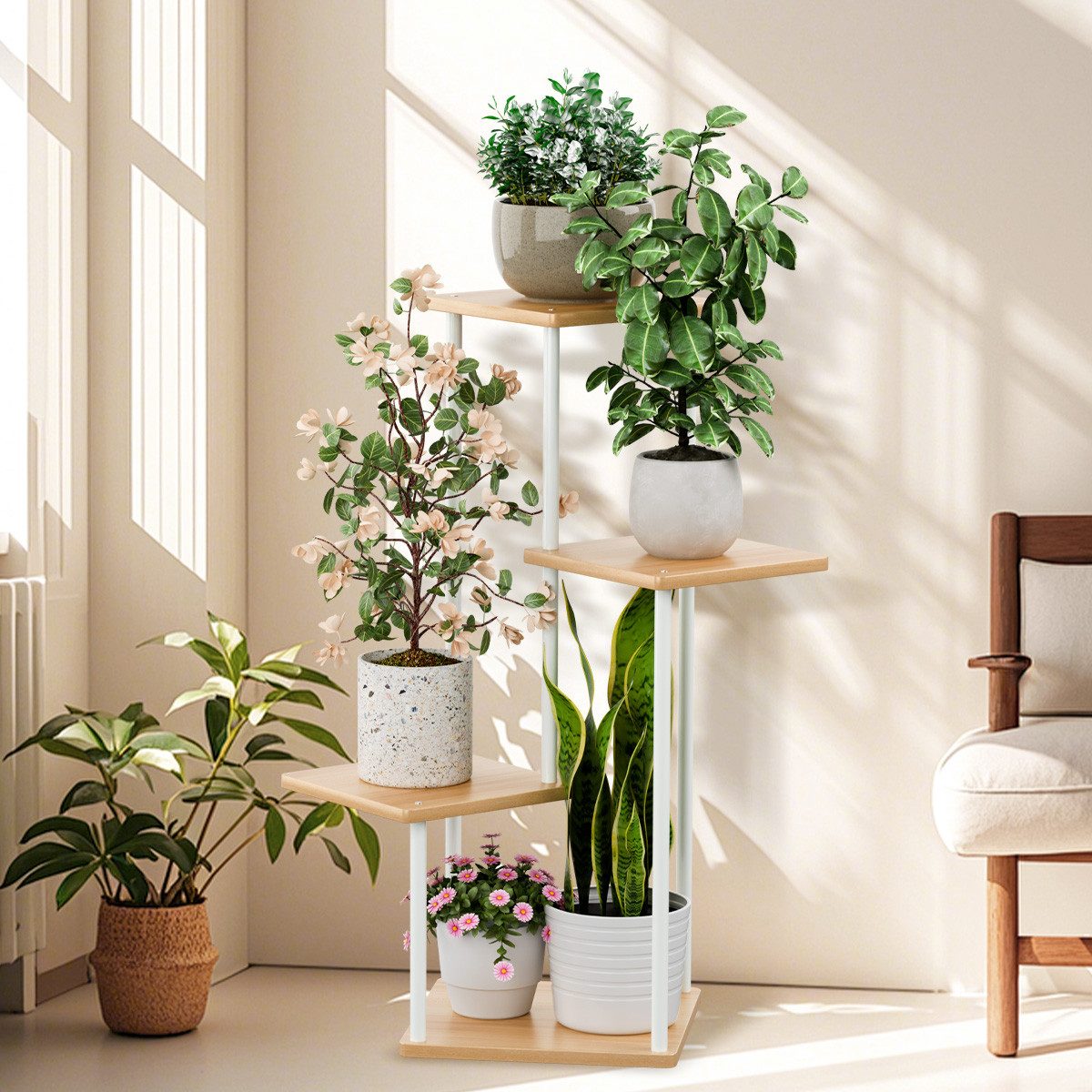 Simloveve Blumenständer Pflanzenständer 4 Etagen Pflanzenregal Blumenregal günstig online kaufen