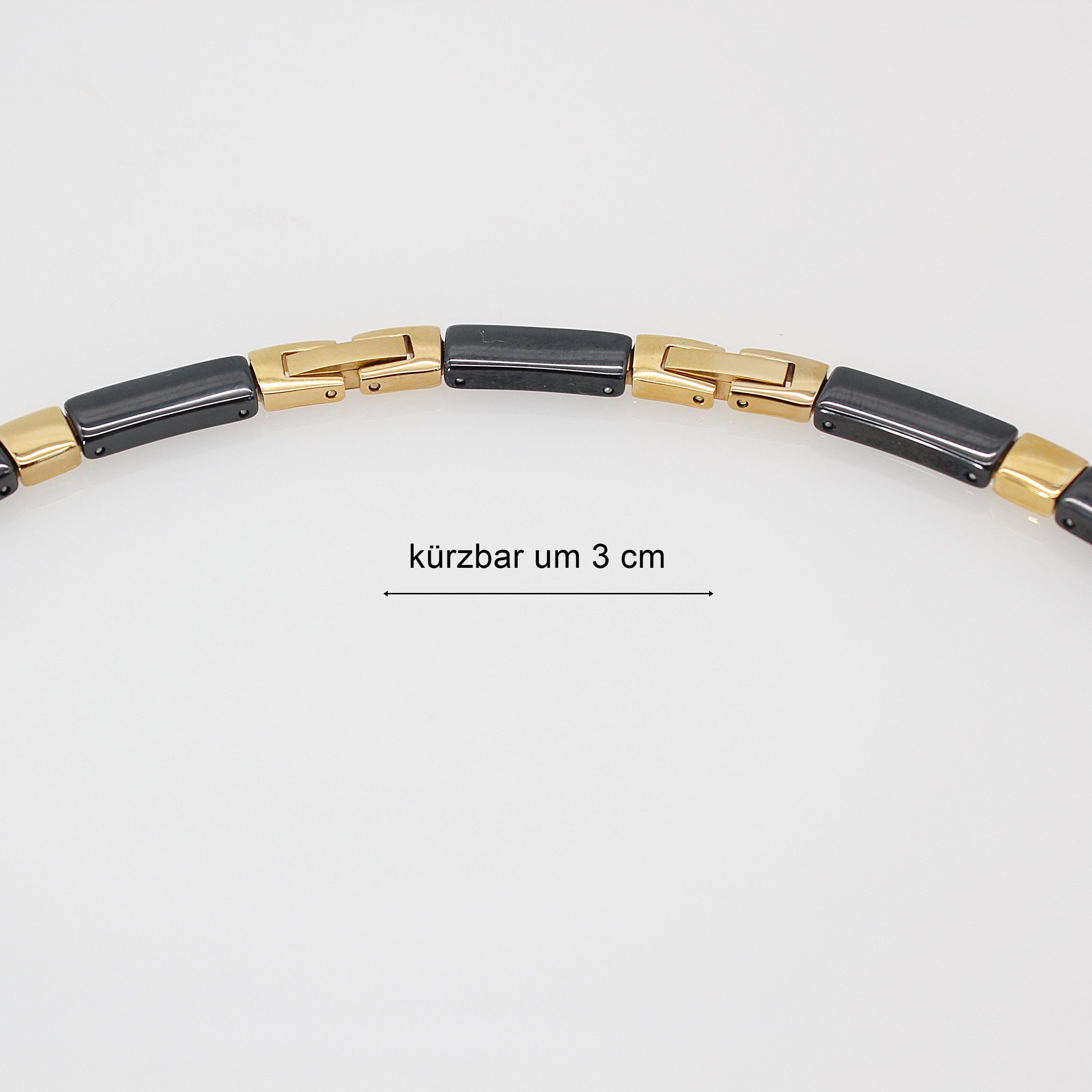 ELLAWIL Collier Halskette Collier Damenkette Collierkette Gliederkette schwarz / gold (aus schwarzer Keramik mit goldfarbenen Edelstahl, Kettenlänge 49 cm, Breite 6 mm, GESCHENKIDEE), inklusive Geschenkschachtel