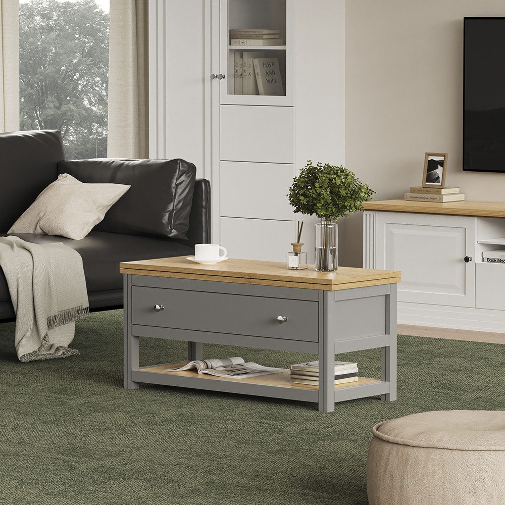 Vicco Couchtisch Vikla, Anthrazit/Eiche, 100 x 40 cm mit ausklappbarer Tischplatte (1-St)