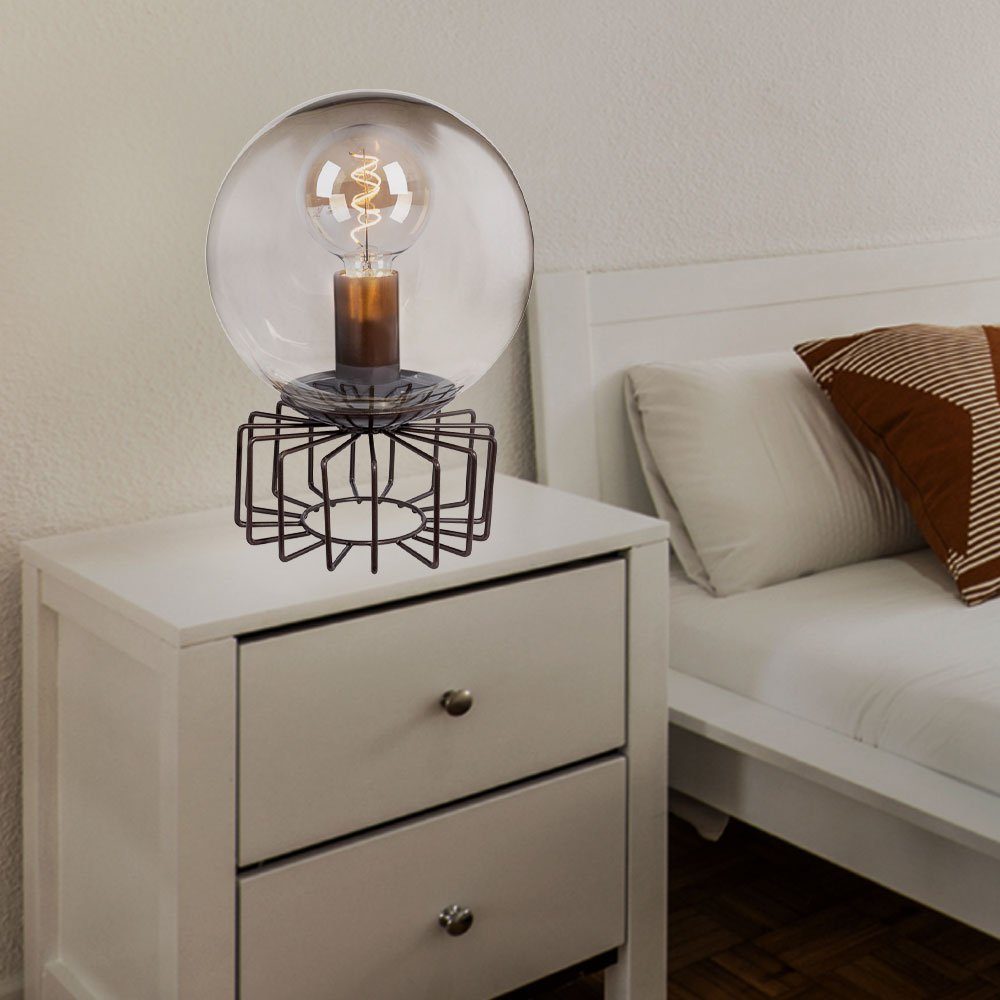 Leuchtmittel etc-shop Tischleuchte, LED Zimmer Wohn Tisch Vintage Retro Warmweiß, Lampe Kugel inklusive, Glas bronze