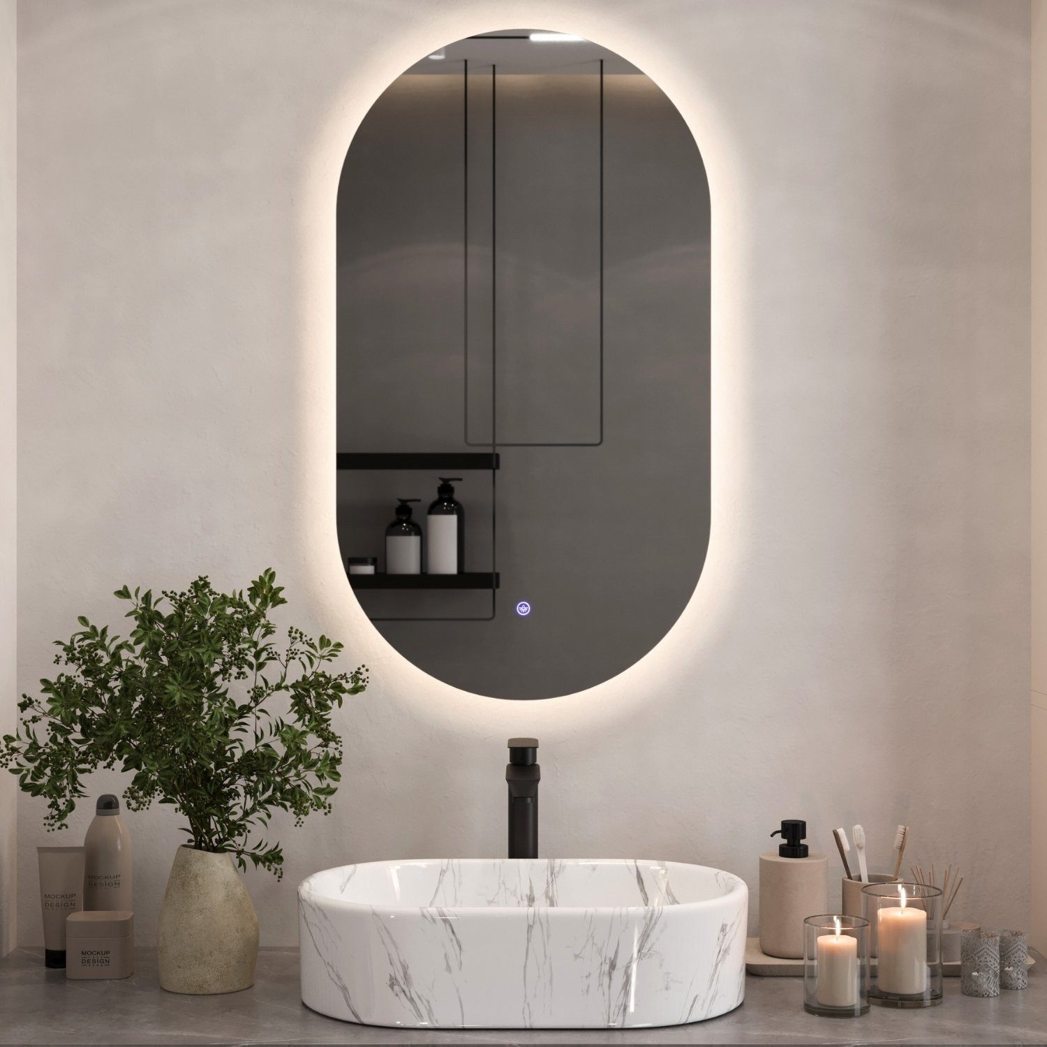 Planetmöbel Badspiegel Spiegel mit Beleuchtung 50 x 90 cm (mit Touchschalte günstig online kaufen