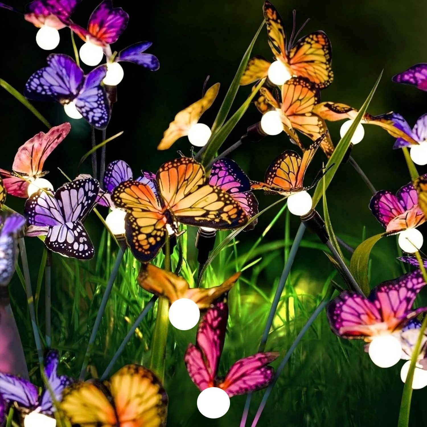 BlingBin LED Solarleuchte Gartendeko für Draußen Solarleuchten Garten für Außen 2/4 Stück, Schmetterling Glühwürmchen, LED fest integriert, Warmweiß, IP65 Wasserdicht für Weg Hof Terrasse Dekorativ Schmetterling