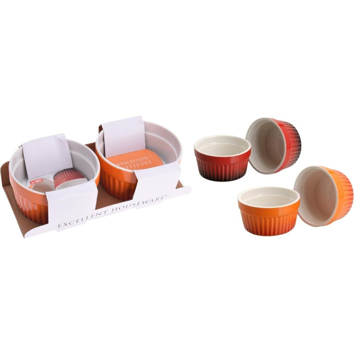 Creme, Rot Ofenschalen Kochgeschirr Auflaufform 2er 9cm 12x Orange Set Auflaufform Keramik Koopman