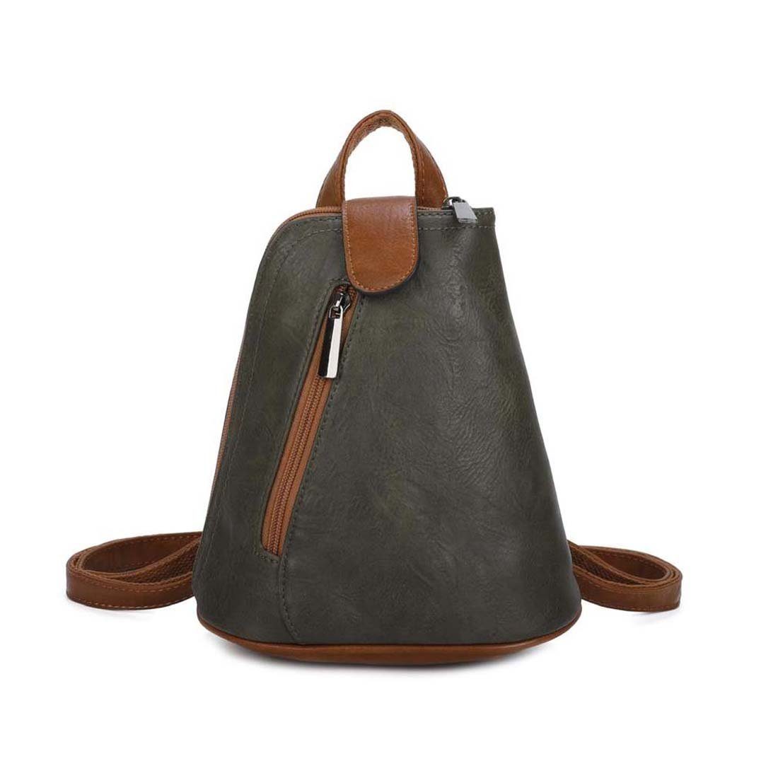 ITALYSHOP24 Rucksack Damen Tasche Schultertasche Crossover, kleiner Rucksack, Umhängetasche / Handtasche tragbar Olivgrün