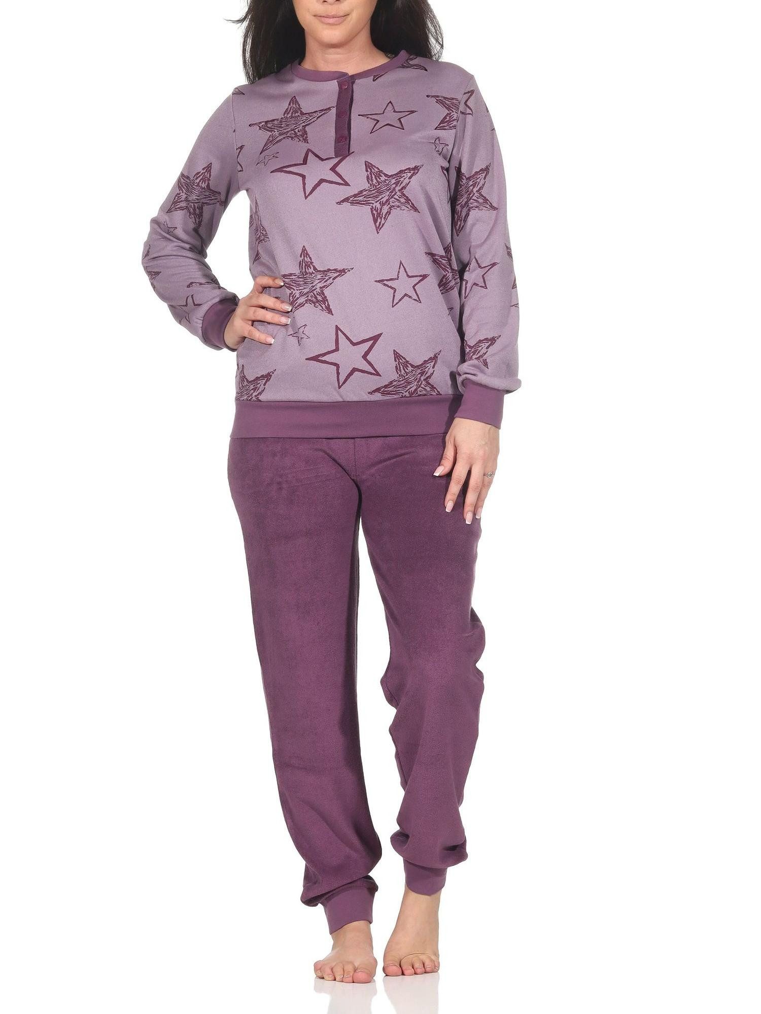 Pyjama Normann Damen langarm Frottee Pyjama mit Bündchen in Sterne Optik