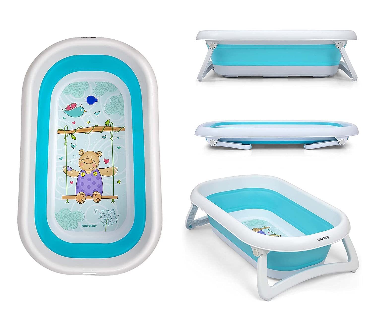 LeNoSa Babybadewanne Faltbadewanne mit Wassertemperaturmessung • Neugeborenenwanne mit rutschfesten Füßen blau