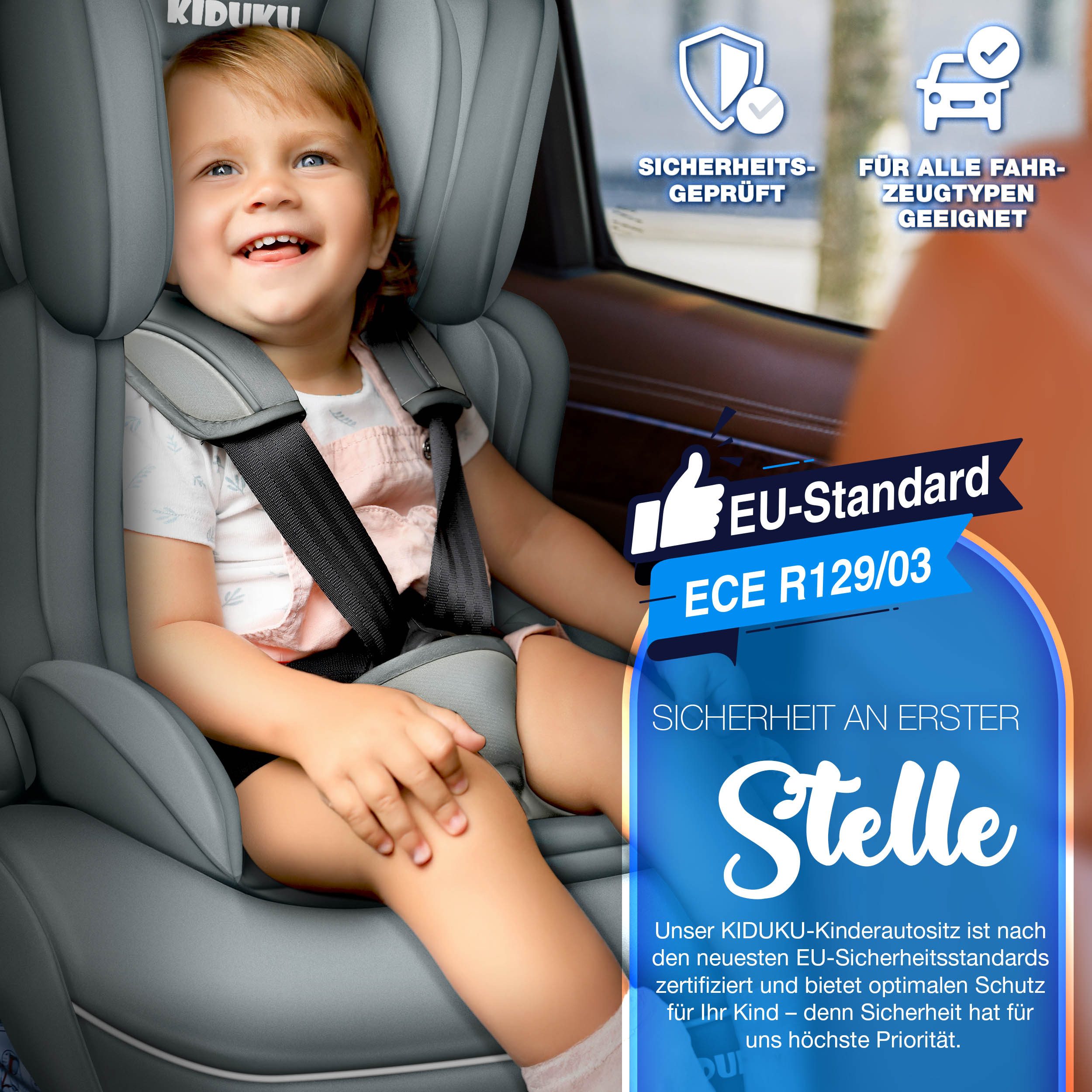 KIDUKU Autokindersitz Kindersitz 9-36 kg (1-12 Jahre), Autositz ECE R 129/03, Kinderautositz Gruppe 1/2/3 – Bild 2 von 5