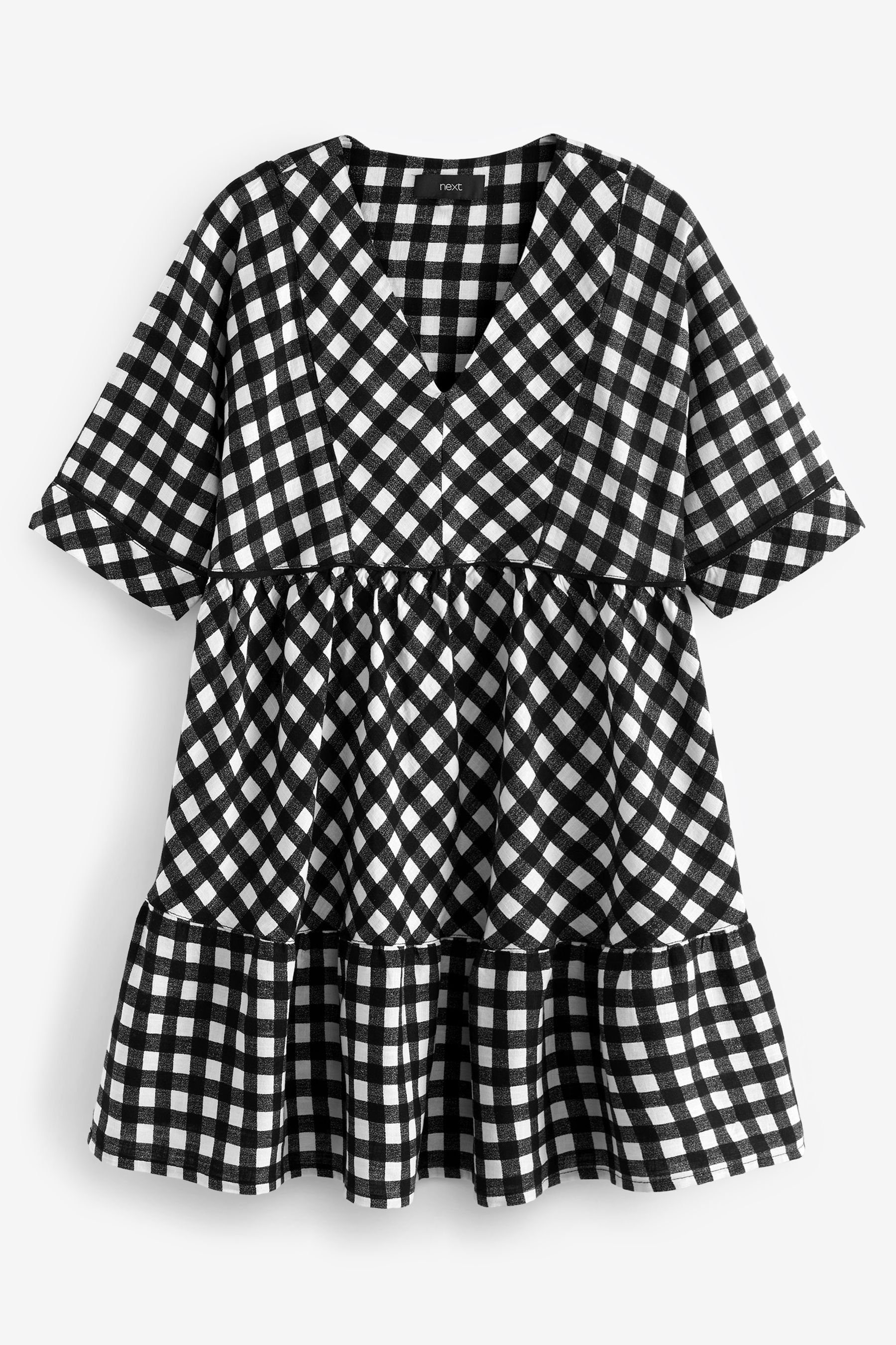 aus Sommerkleid Next Kaftan-Kleid Leinenmischung (1-tlg) Gingham Black