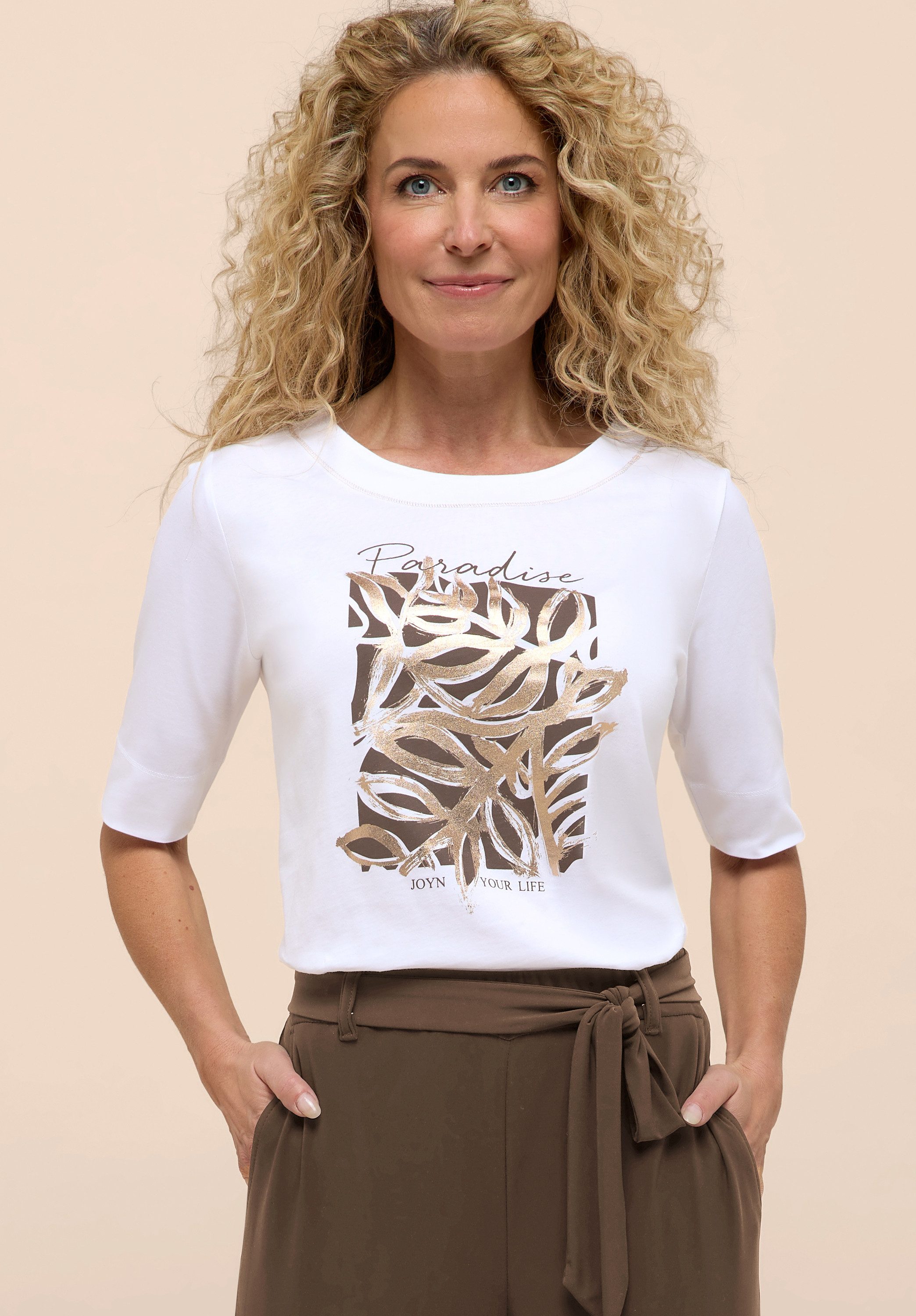 bianca Print-Shirt DINI Frontmotiv mit Metallic-Print und Wording