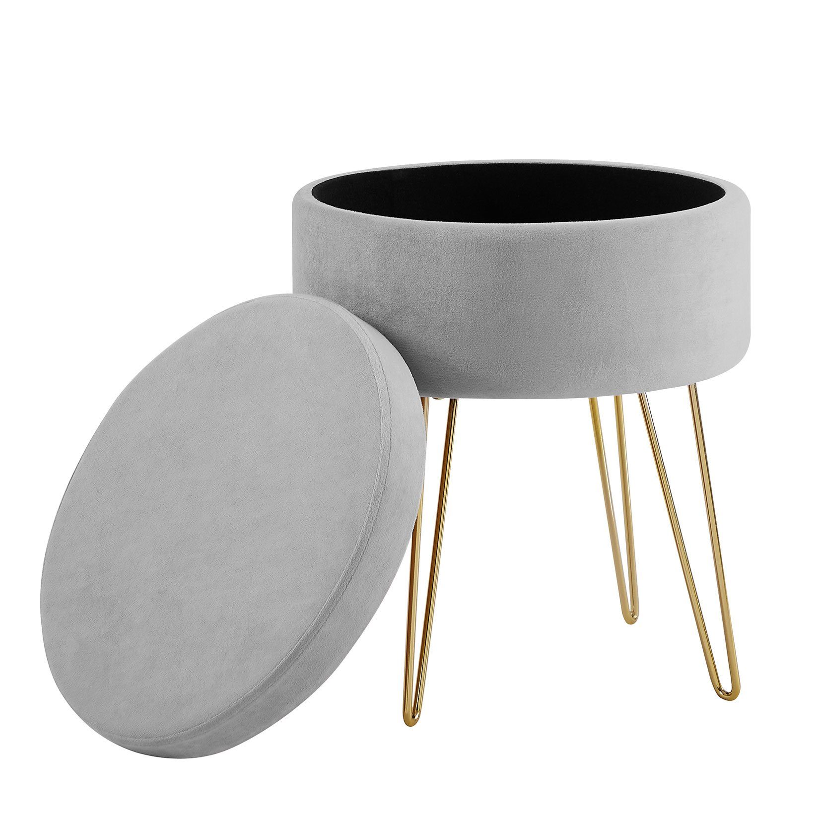 Zedelmaier Stauraumhocker Runder Hocker Samt Metallbeine Sitzhocker Ottoman Fußhocker (ZD37545, mit Stauraum (Wendedeckel) – Bild 4 von 5
