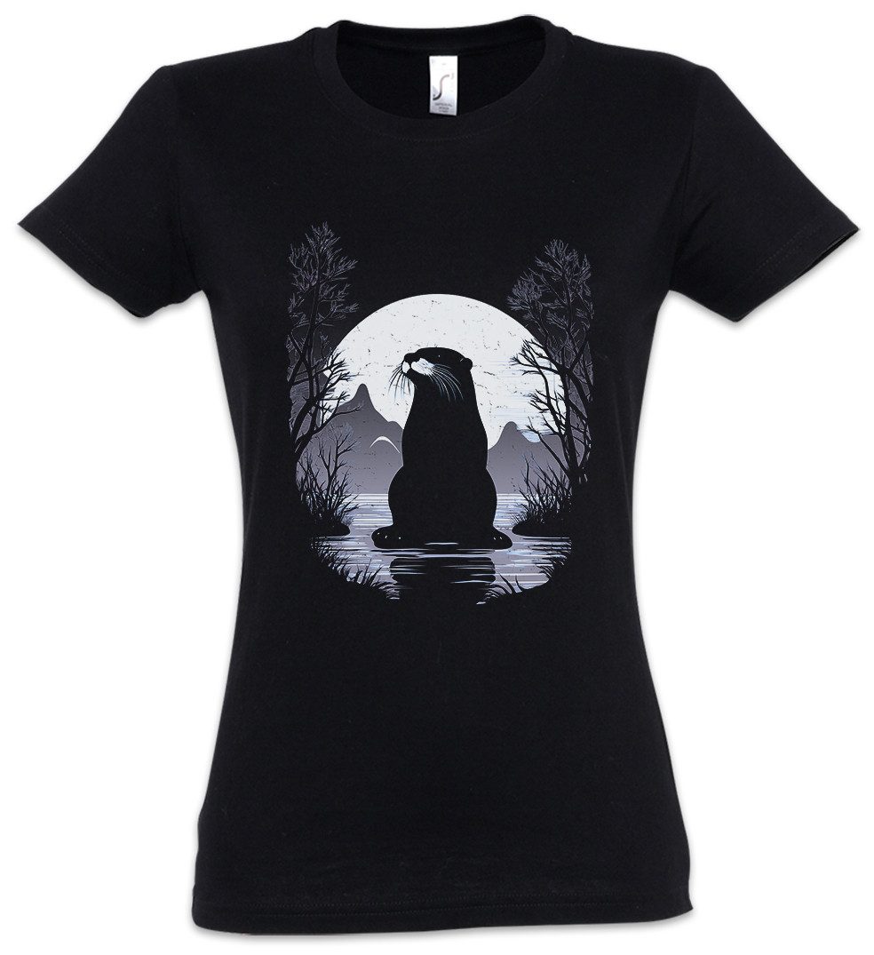 Urban Backwoods Print-Shirt Otter Water Moon Damen T-Shirt Space Cute Otters Funny Love Liebe (1-tlg) Viral Wild Tier Animal