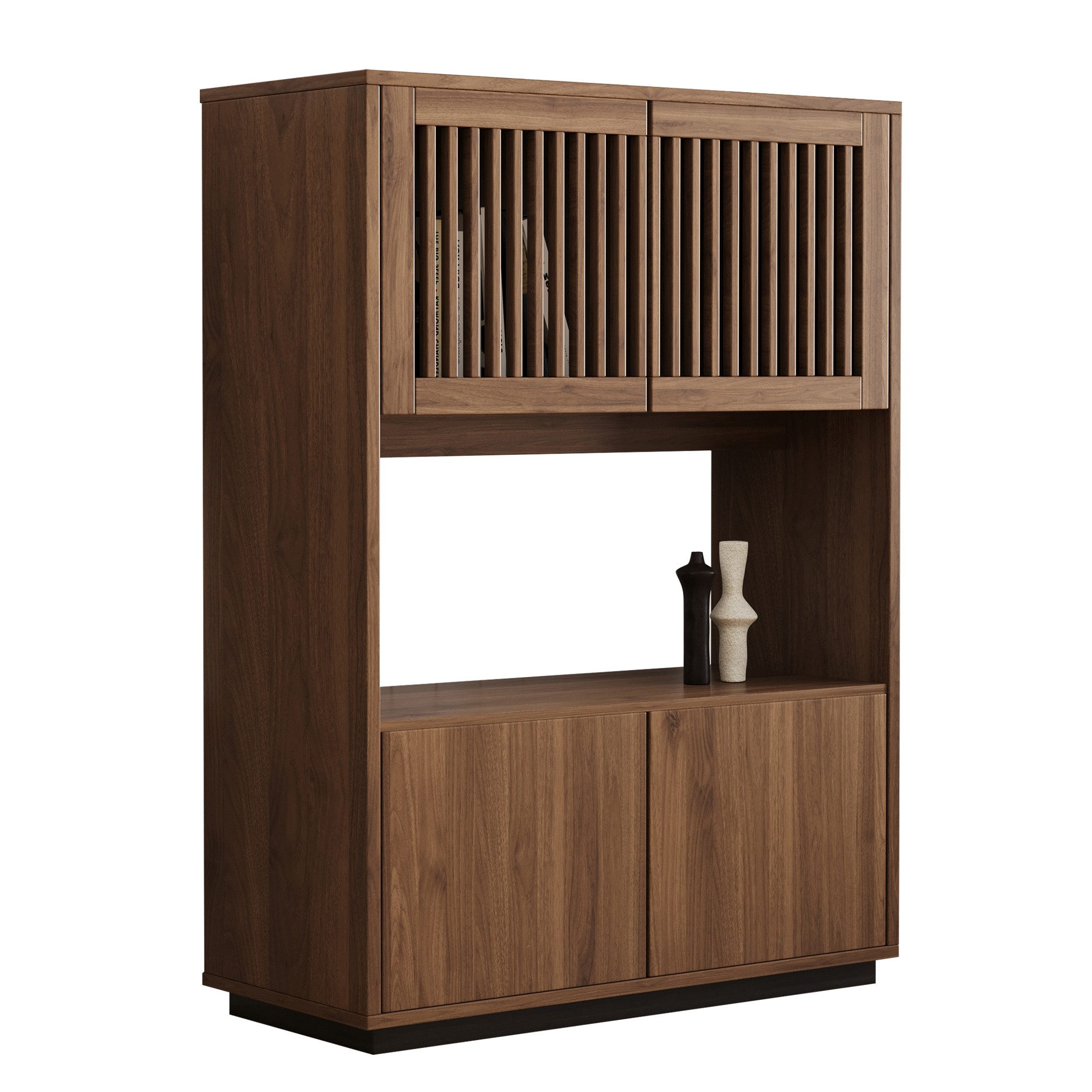 oleyluckidea Sideboard Кухниschrank Holz, Lamellentüren, Sideboard mit Regal, walnuss (Set), Breite 85 cm