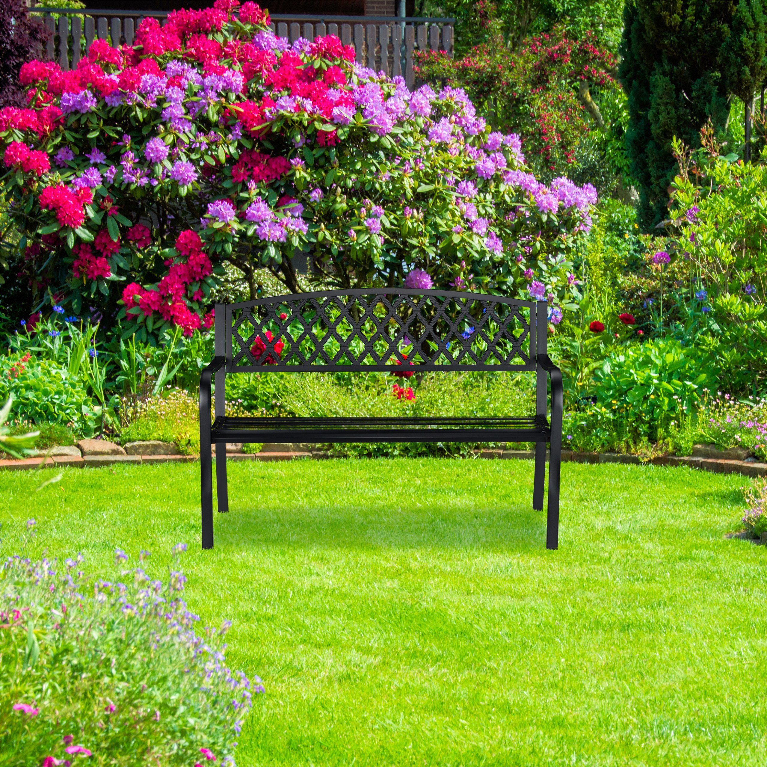 relaxdays Gartenbank Metall Gartenbank mit Flechtmuster günstig online kaufen
