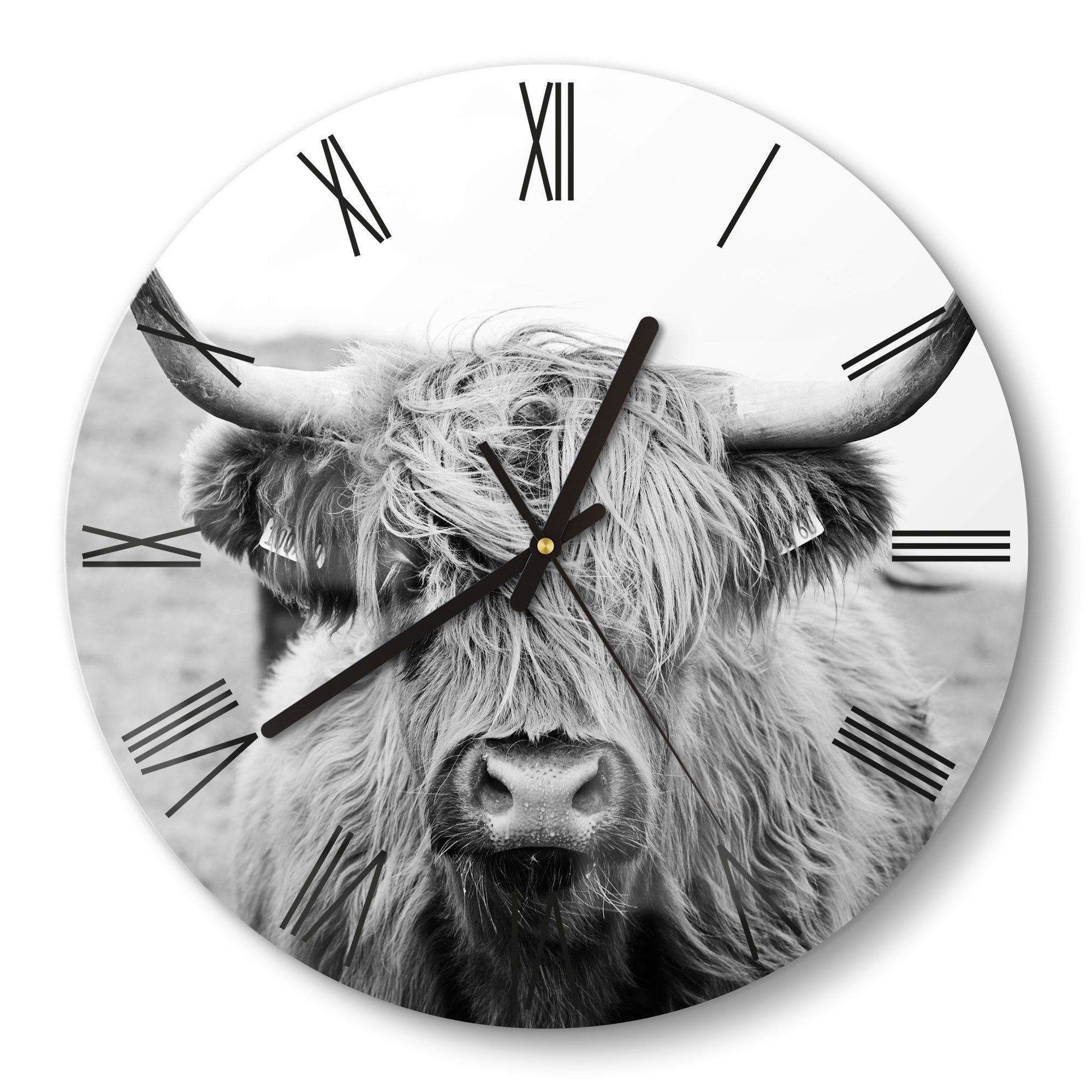 DEQORI Wanduhr 'Zotteliges Hochlandrind' (Glas Glasuhr günstig online kaufen