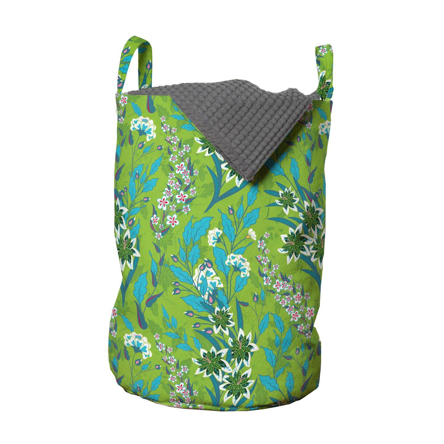 Abakuhaus Wäschesäckchen Wäschekorb mit Griffen Kordelzugverschluss für Waschsalons, Blumen Blühend Pflanzen-Layout