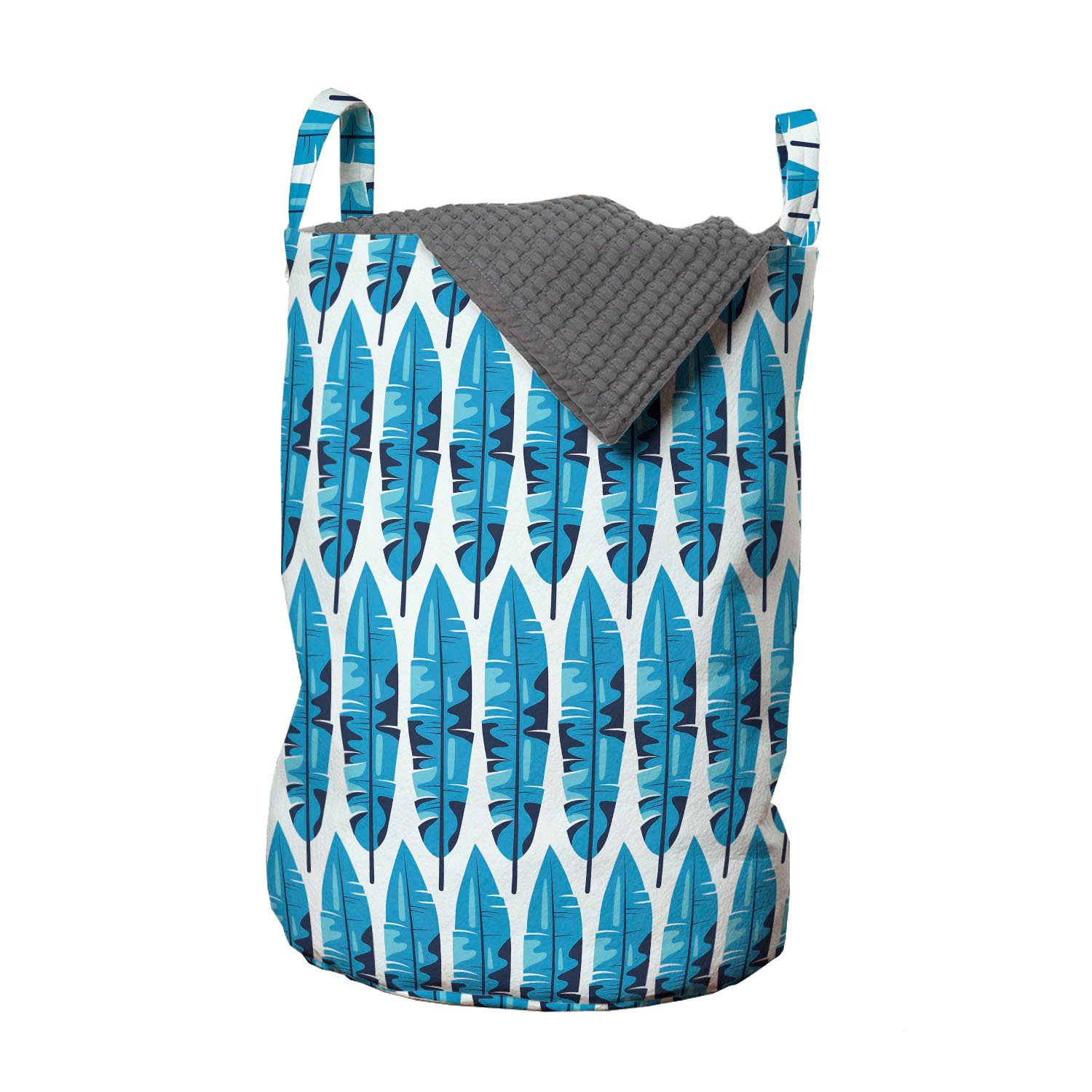 Abakuhaus Wäschesäckchen Wäschekorb mit Griffen Kordelzugverschluss für Waschsalons, Blatt Blaue exotische Baum-Blätter Motive