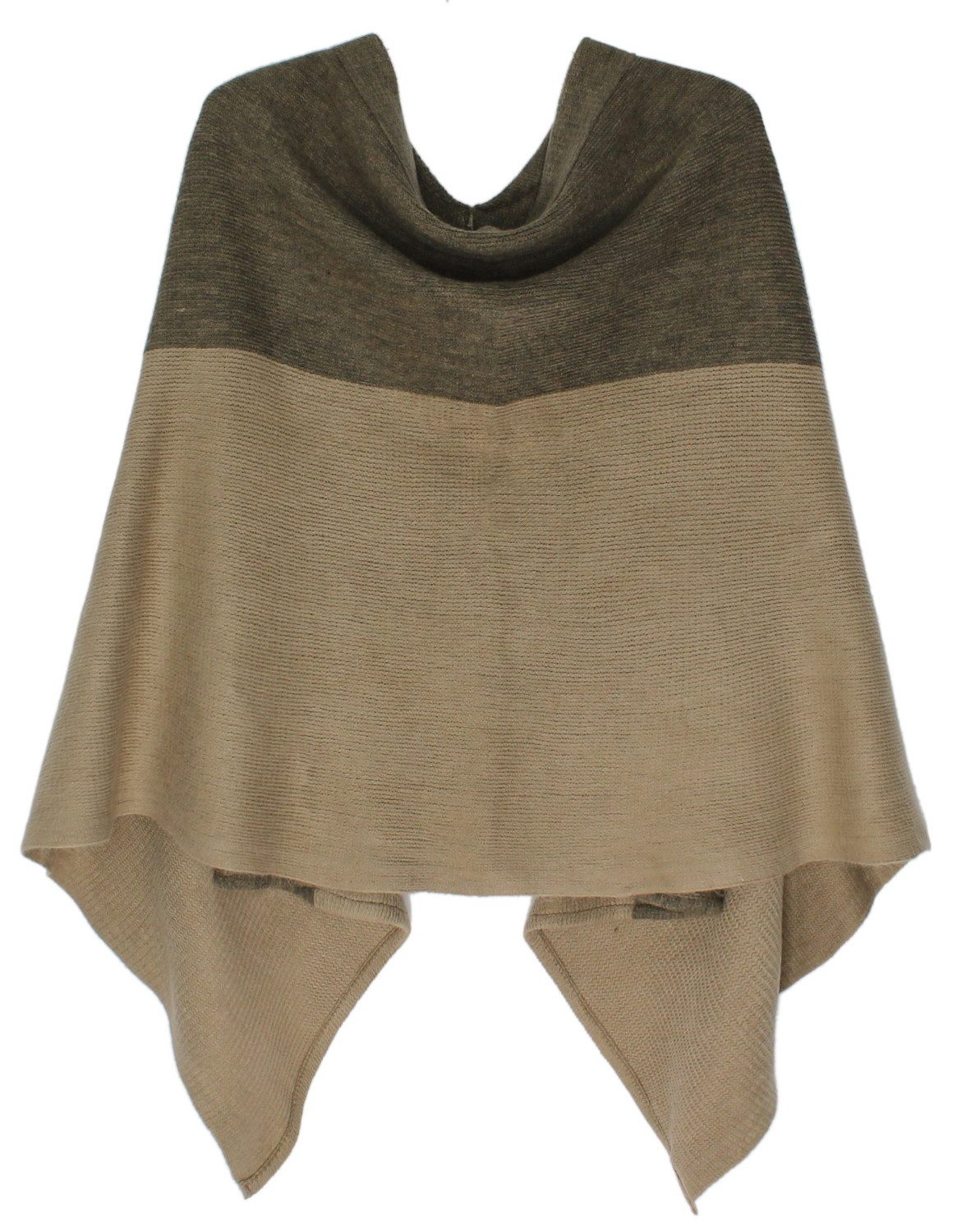 dy_mode Strickponcho Damen Strickponcho zweifarbig Überwurf Cape Pulli Strick Poncho zweifarbige Color-Block-Optik
