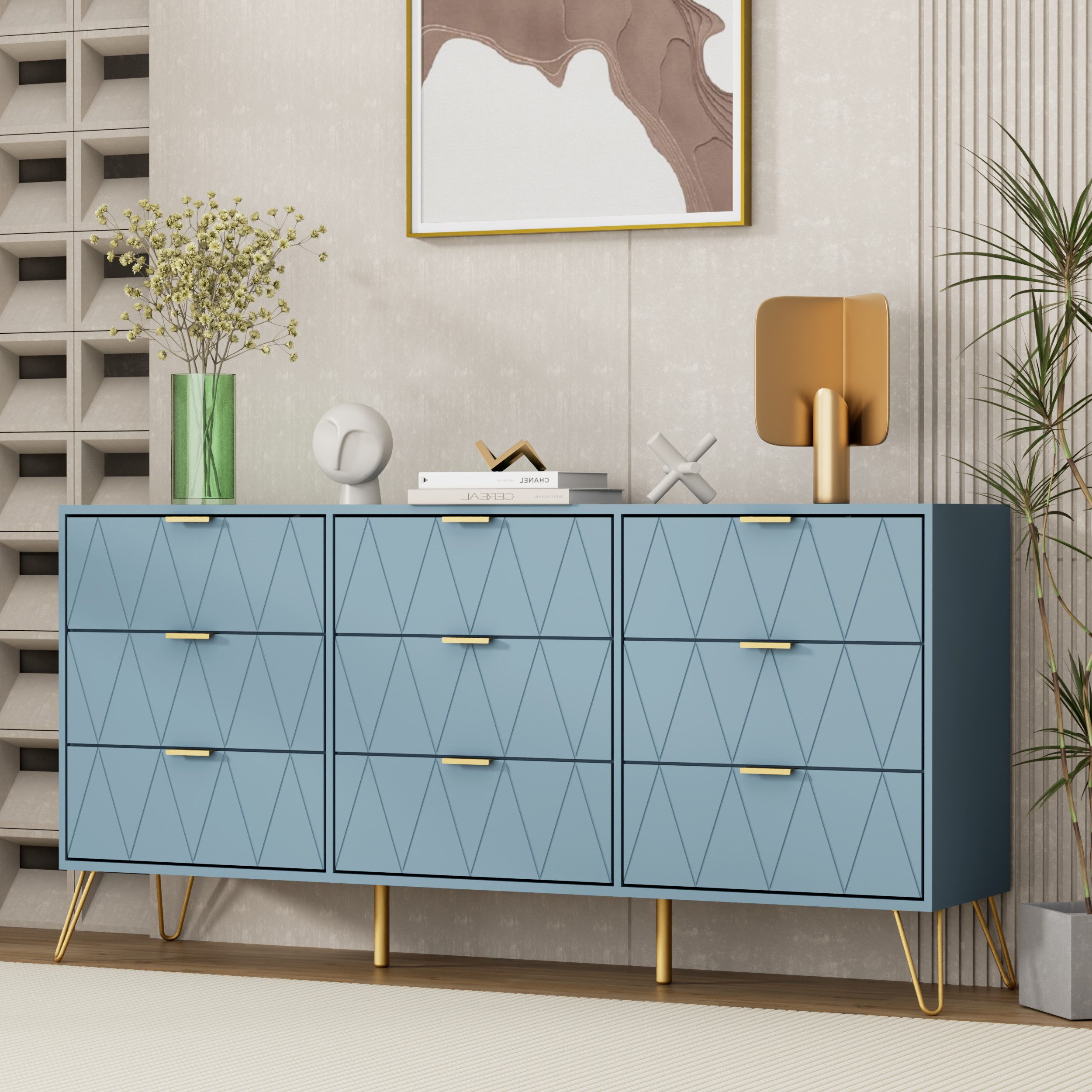 UEV Kommode modern Sideboard schmal Mehrzweckschrank für Kleidung Dokumente (Packung) – Bild 2 von 5