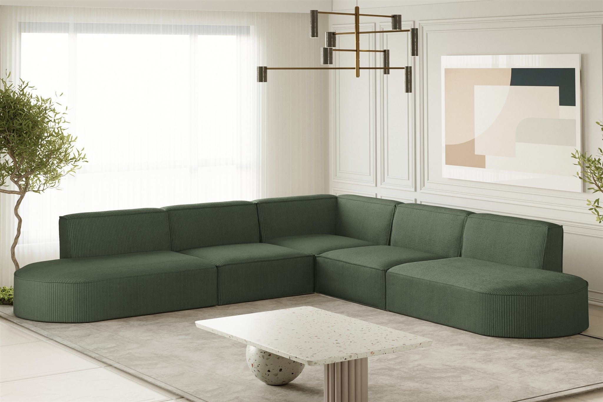 Fun Möbel Ecksofa Designersofa PALMA Seite Universal in Stoff Noel und Scala, Rundumbezug, Kann links oder rechts in Raum platziert werden