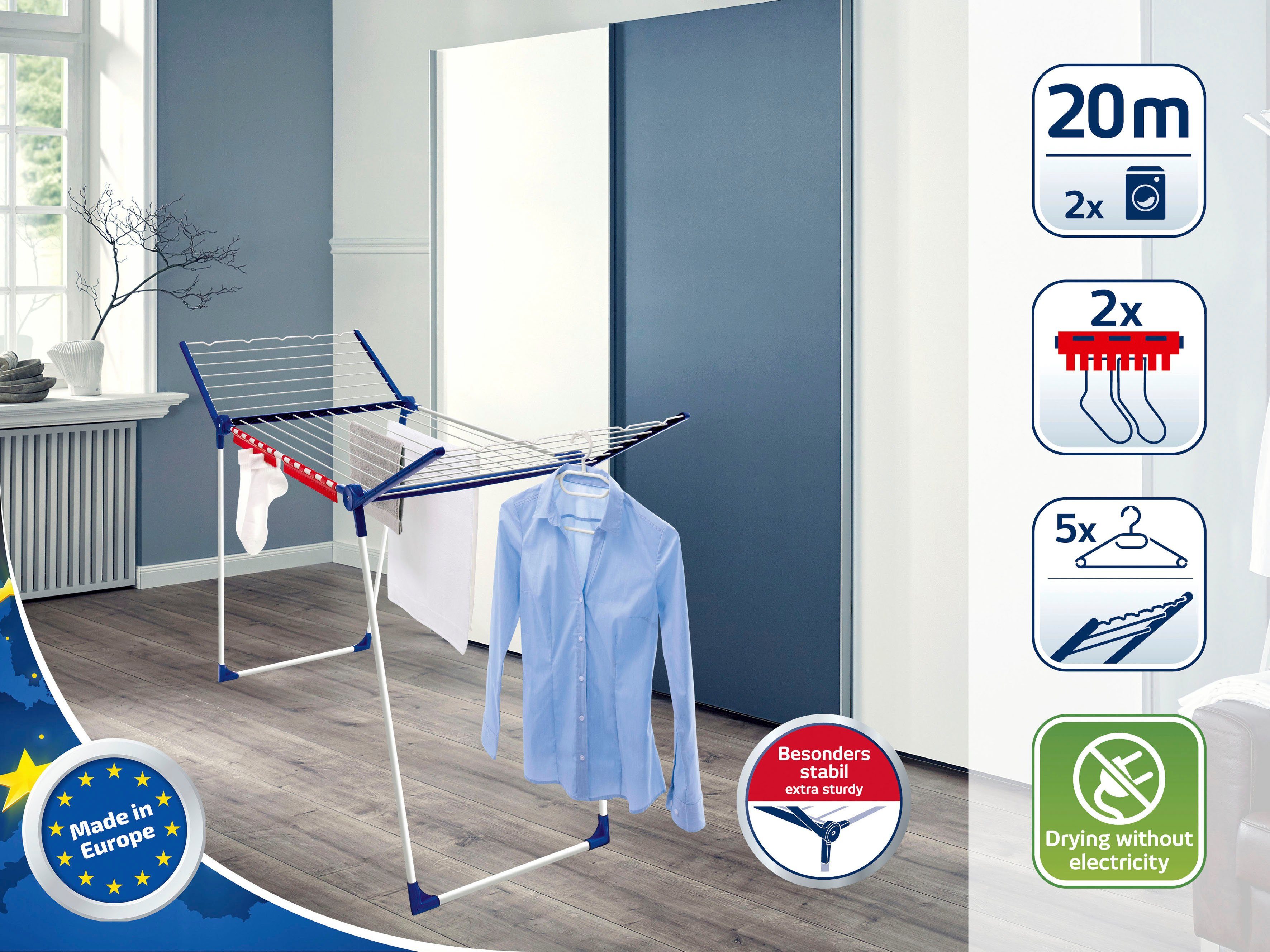 Leifheit Wäscheständer Pegasus 200 Solid, inkl. 2 Kleinteilehalter