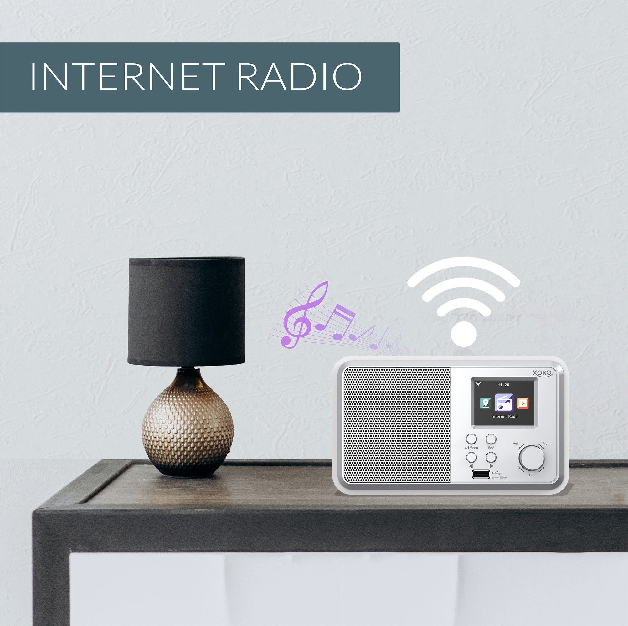 Xoro DAB 300 IR Digitalradio mit DAB+, FM, Bluetooth, App-Steuerung Internet-Radio (Digitalradio (DAB), FM, Internetradio, Podcast, Wecker (2), 3 W, Internetradio mit über 30.000 Sendern,App‑Steuerung (iOS/Android)
