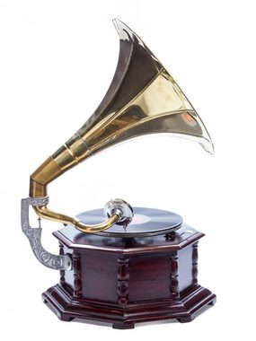 Aubaho Dekoobjekt Grammophon Gramophone Trichter Grammofon mit Schellack Platte im Antik