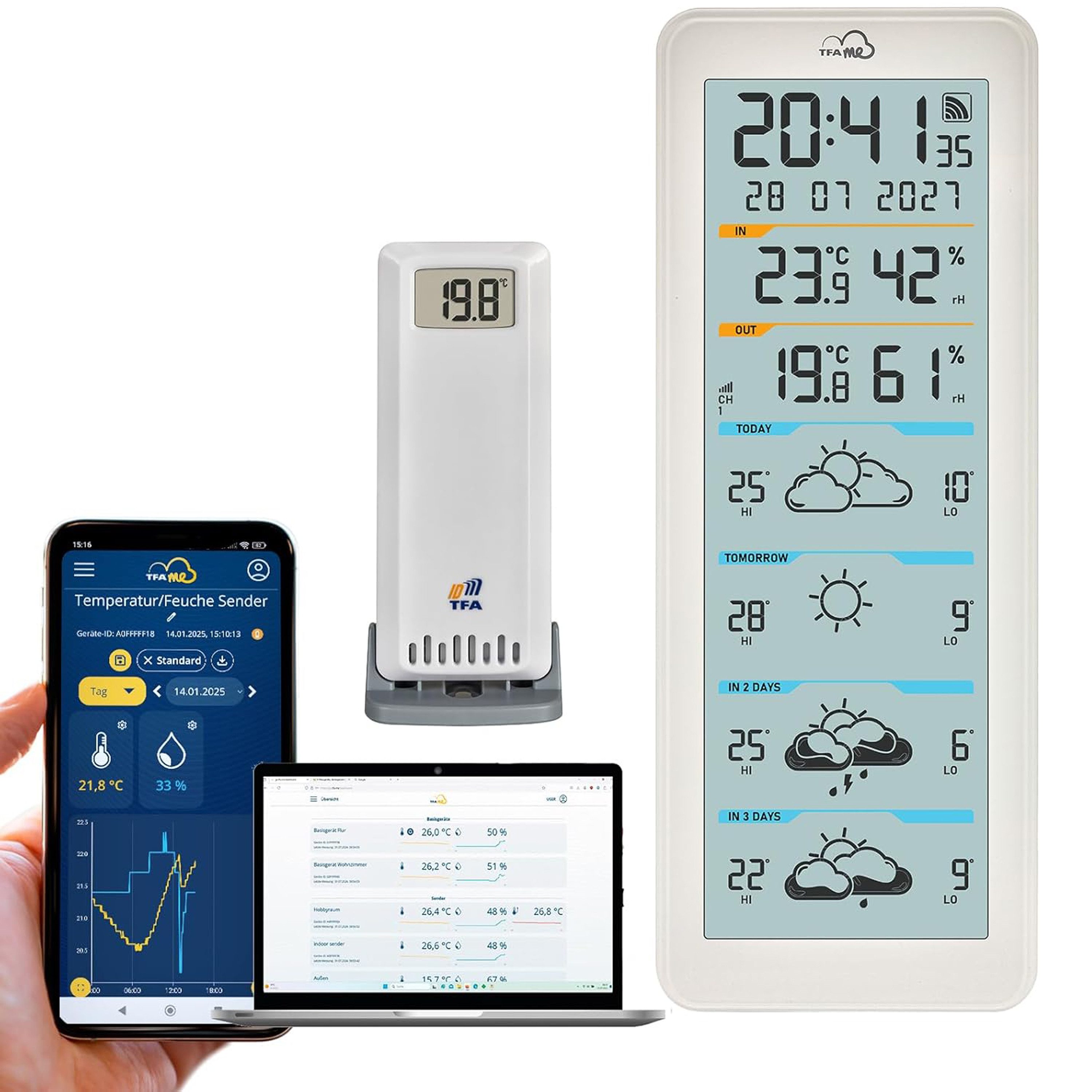 TFA Dostmann WLAN TFA.me 35.8108.02 TFA ID-06 mit Wetterprognose wetter.com Funkwetterstation