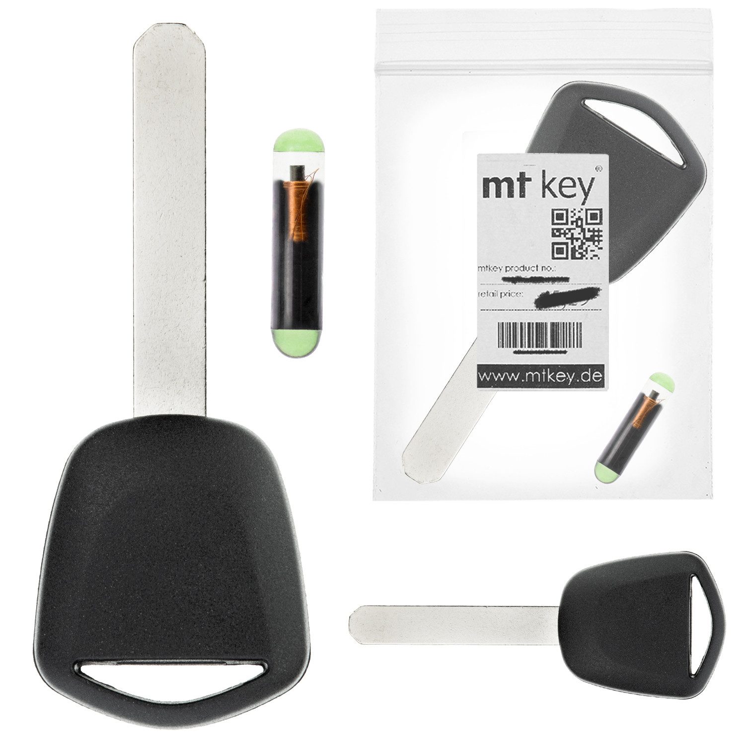 mt-key Schlüsseltasche Auto Zünd Schlüssel Rohling HON66 + ID48 Transponder (Set), für Honda City (02-08); Civic Gen.7 (02-05); Cr-V Rd (02-06); Fr-V...