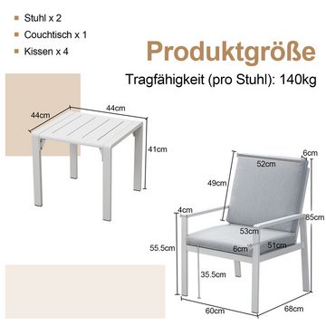 MeXo Gartenlounge-Set Aluminium Gartenmöbel-Set, (Balkonmöbel Set, 3-tlg., 2 Sessel, 1 Couchtisch, inkl.Auflagen), Wetterfest Loungemöbel Sitzgruppe